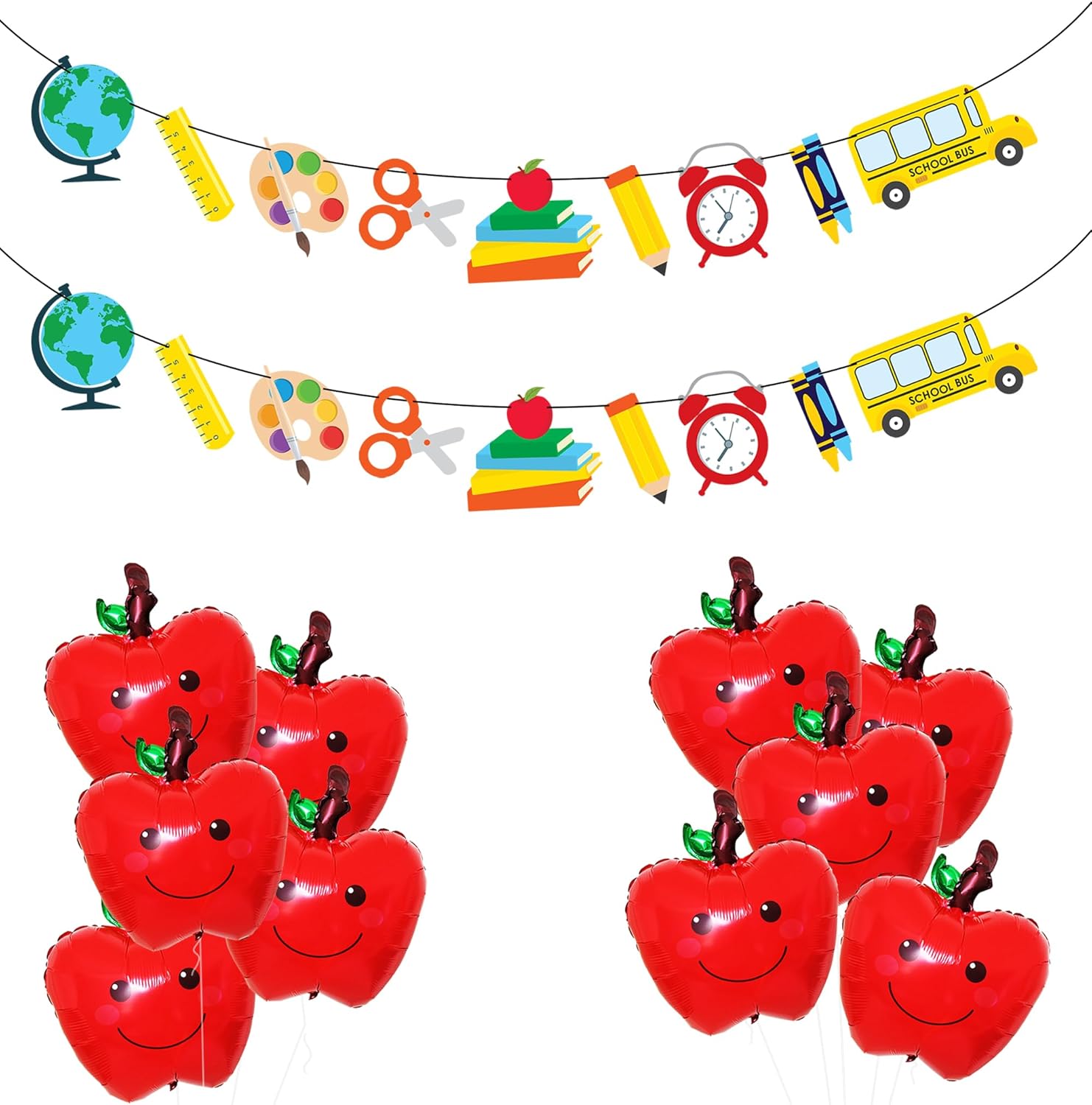 KatchOn, Apples Balloons with Back To School Banner for Back To School Decorations - 21 Inch, Pack of 11 | Apples Paper Garland, First Day of School Decorations, Apples Decorations for Classroom