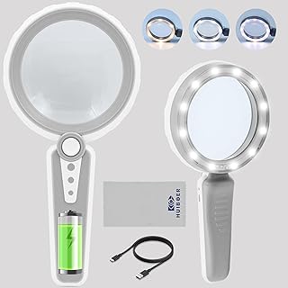 45X Magnifying Glass with Light, 3 Lighting Modes, 1200mAh USB Rechargeable, 4.6 Inch Large Handheld Magnifier for Low Vision Seniors with Macular Degeneration, Reading, Jewelry, Coins - Grey