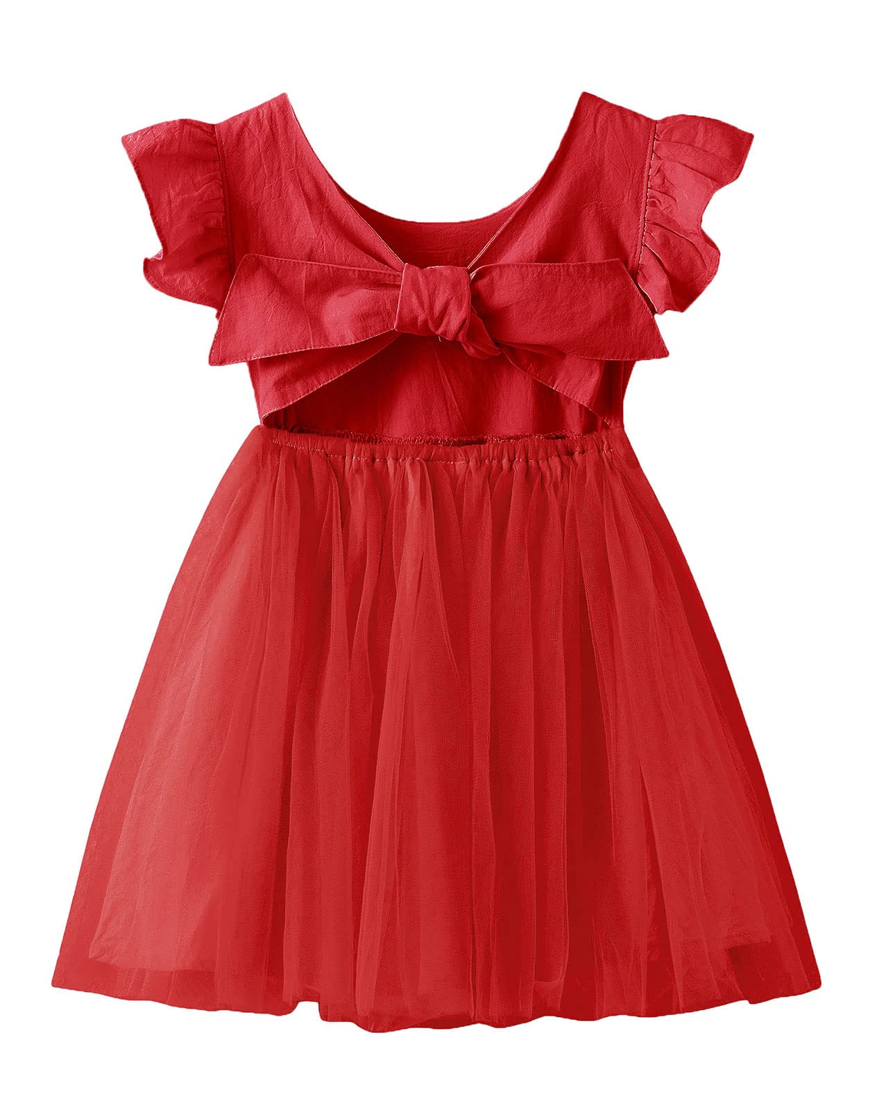 Dutebare Toddler Girls Tulle Tutu Dress Linen Ruffle Tie Back Sleeveless Kids Princess Party Dresses