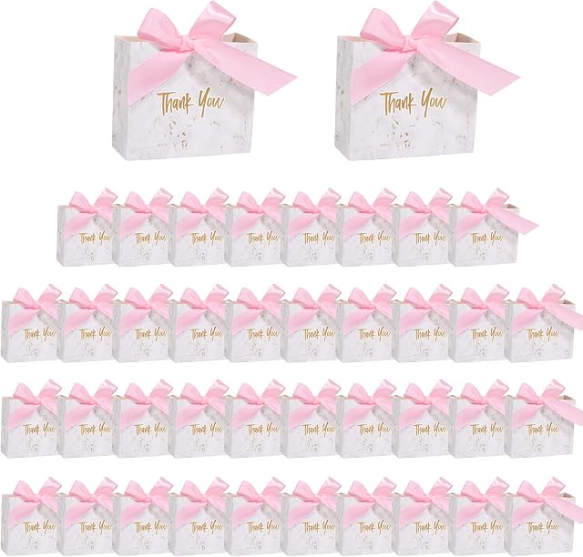 40Pcs Thank You Gift Bag Party Favor Bag, Small Gift Bag with Pink Ribbon,Perfect for Wedding Party, Birthday Party, Anniversary Party, Baby Shower Party, Birthday Party.