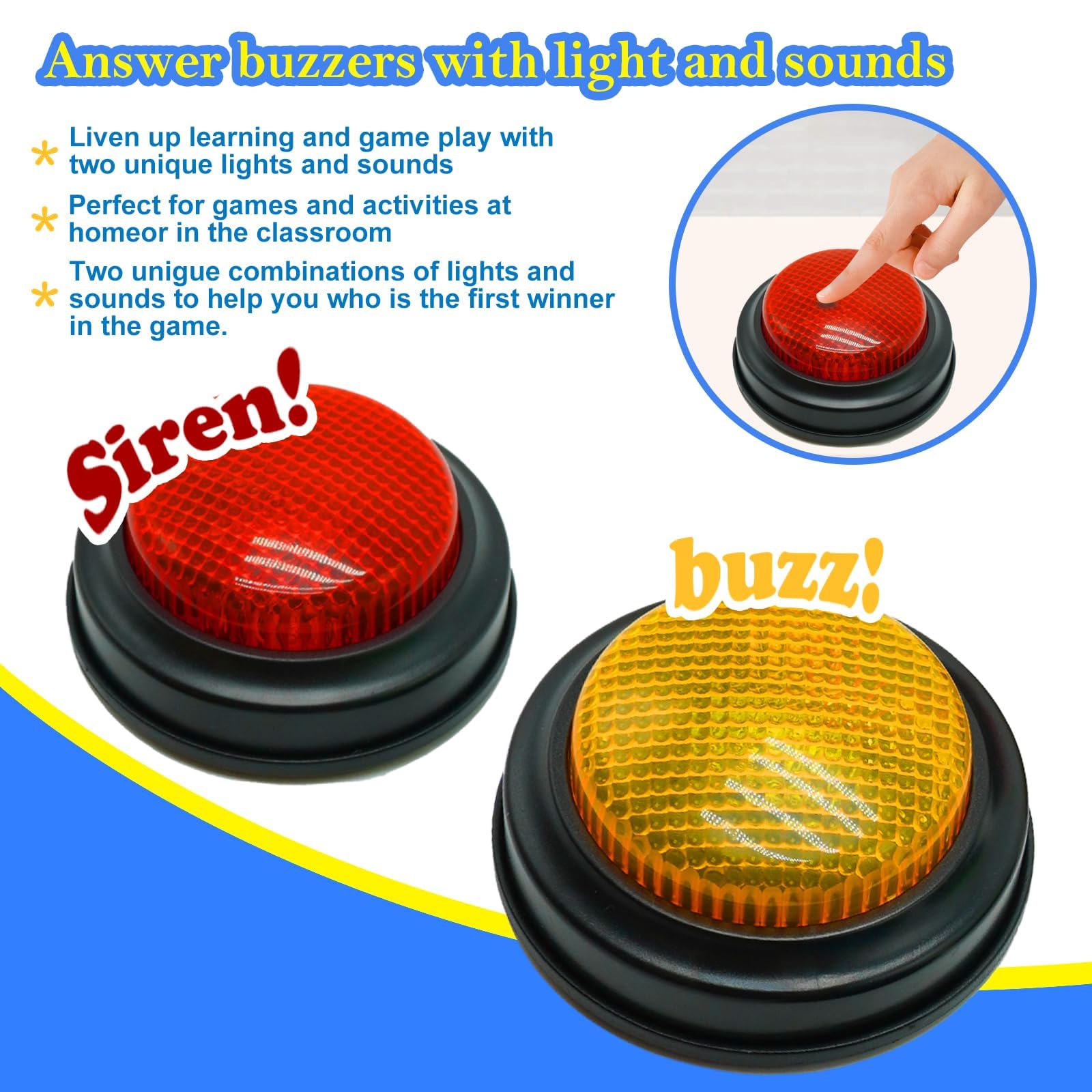 Cicalino Risponde, 2 pezzi Buzzer con Luce e Suono, Cicalini per Game Show Buzzer Giocattoli, Buzzer Button Quiz, Rispondi al Cicalino, per Attività in Classe, Giochi in Famiglia, Competizioni