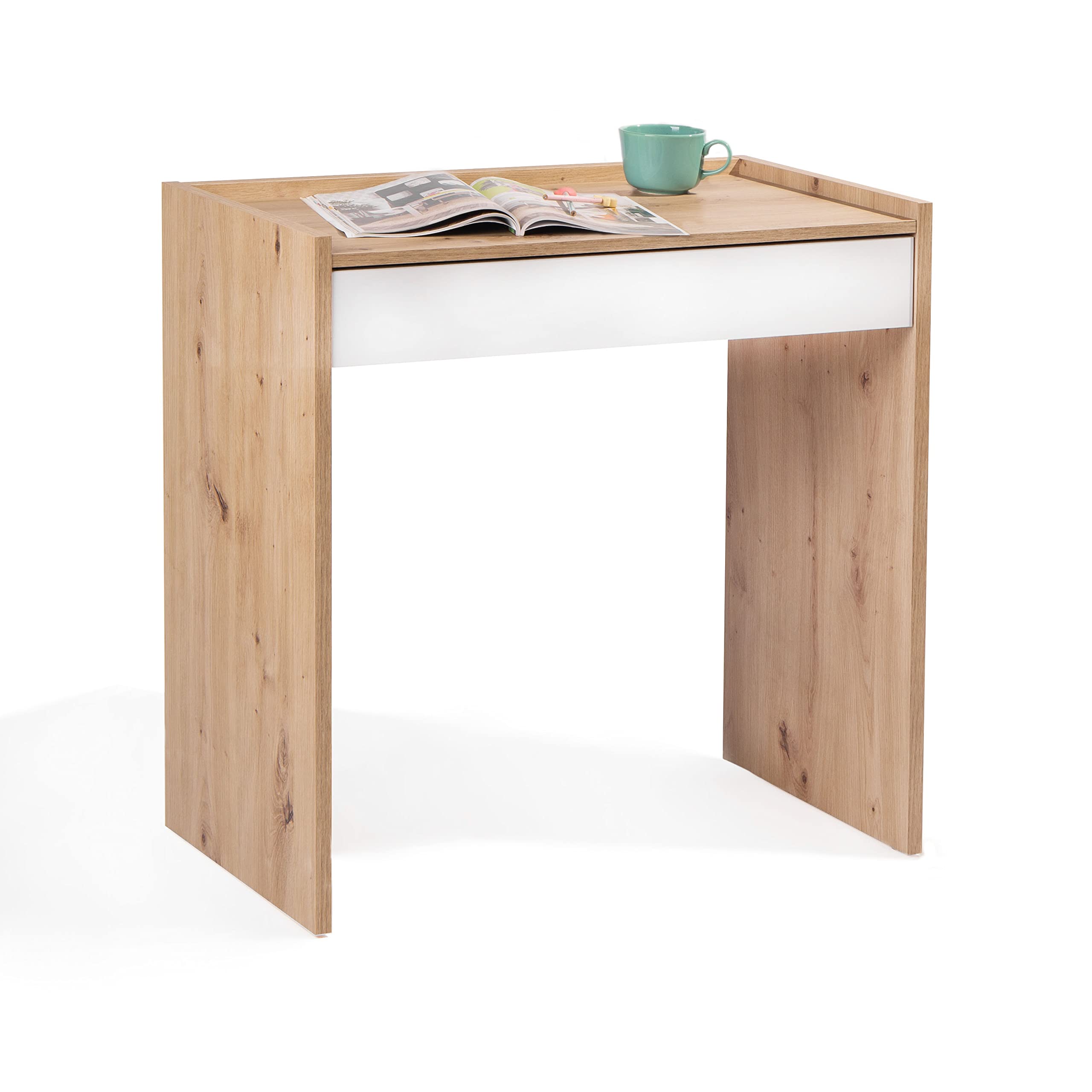 Habitdesign Mesa de Estudio con 1 Cajon, Mesa de Oficina o Escritorio, Modelo Noa, Medidas: 81,5 cm (Largo) x 40 cm (Ancho) x 77 cm (Alto), Pequeño, 012319W