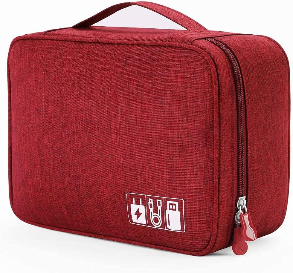 eWINNER Electronics Organizer Case Digital Accessories Cable Organizer Bag Travel Cable Storage Bag for Protects USB Drives/Memory Cards/Chargers/Cords/Adaptors & Other Device Accessories (Wine Red)