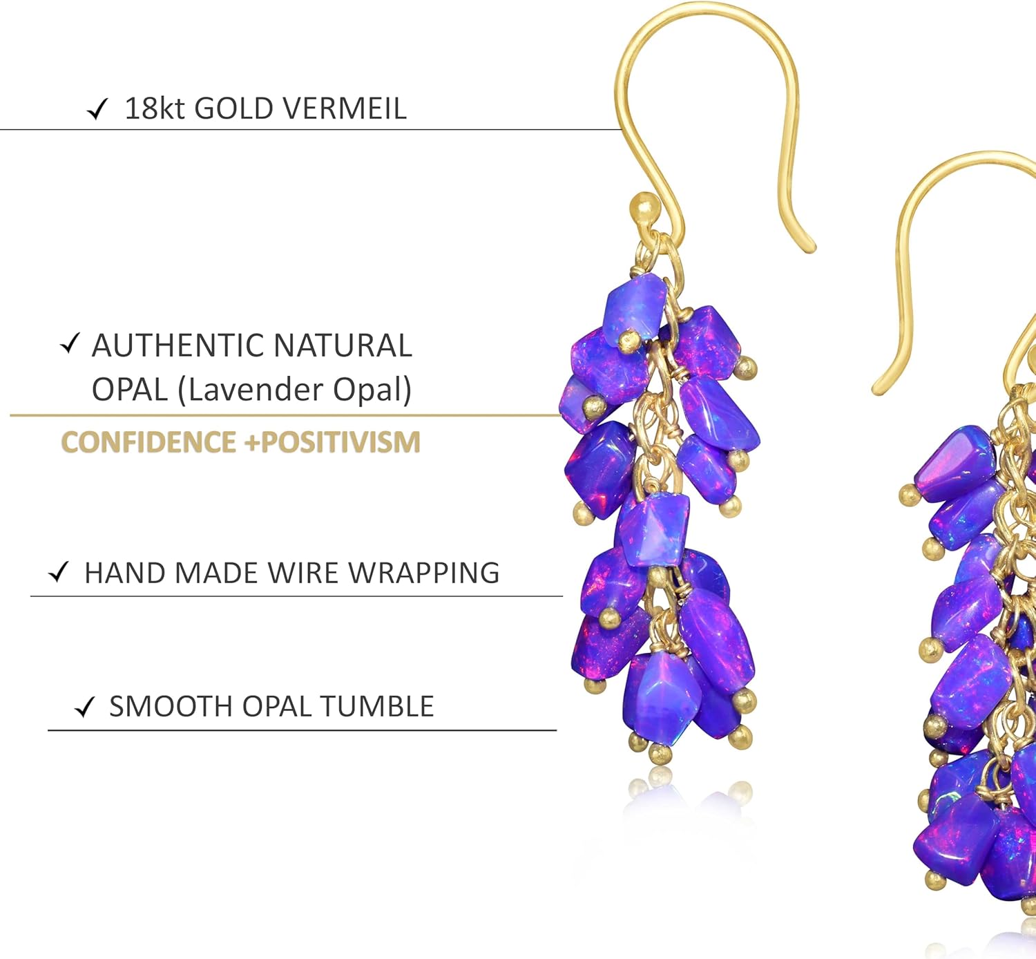 GOODSTONE JEWELS Cluster Dangle Drop Earrings for Women | Multicolor Opal Birthstone Jewelry | 18K Gold Plated & 925 Sterling Silver | October Birthstone Jewelry | Wedding|Anniversary|Engagement Gift