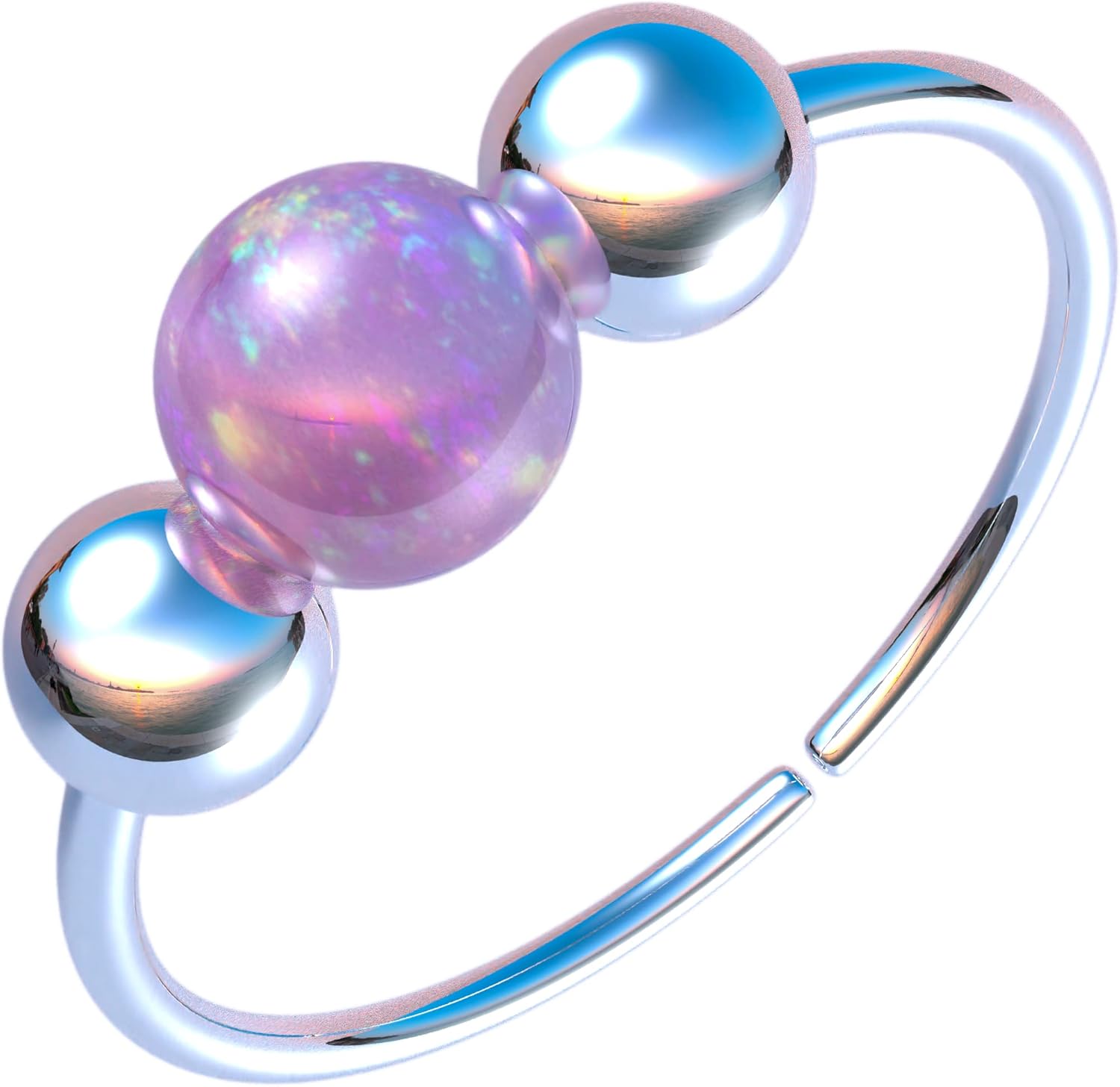 Lugasis FINE JEWELRY Tiny Silver Helix Hoop - Handmade 8mm Hoop with a Cute 3mm Pink Opal - Thin 20 Guage Sterling Silver Cartilage Earring Piercing