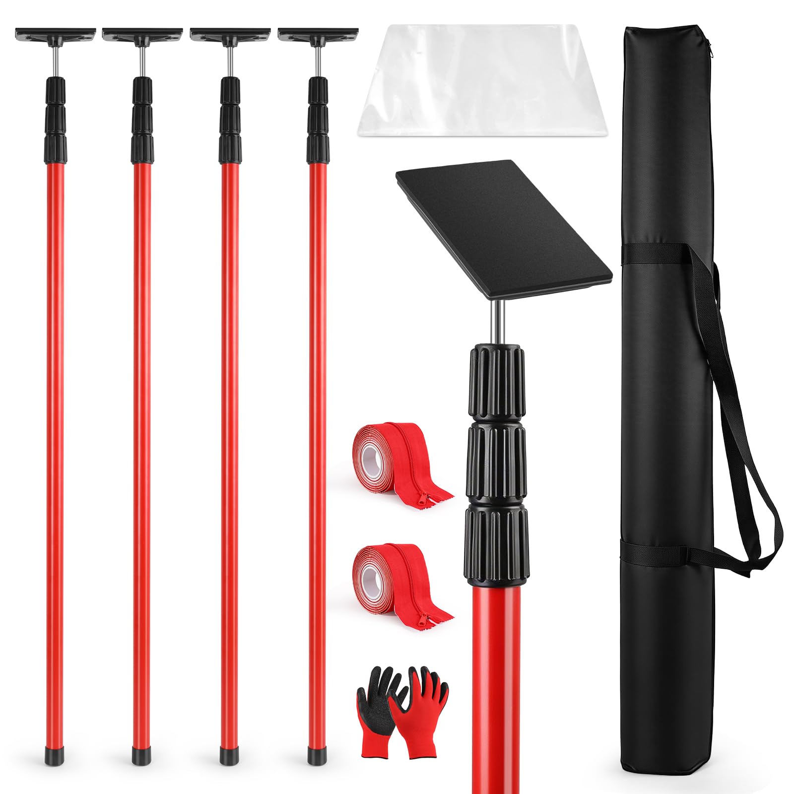 Photo 1 of 10FT Dust Barrier Poles Kit, 4 Pack Spring Retractable Zip Poles, with Heavy Duty Plastic Sheeting (32.8x13.1FT), 2 Zippers & Gloves, for Dust Barrier System, Renovation, Painting, Construction