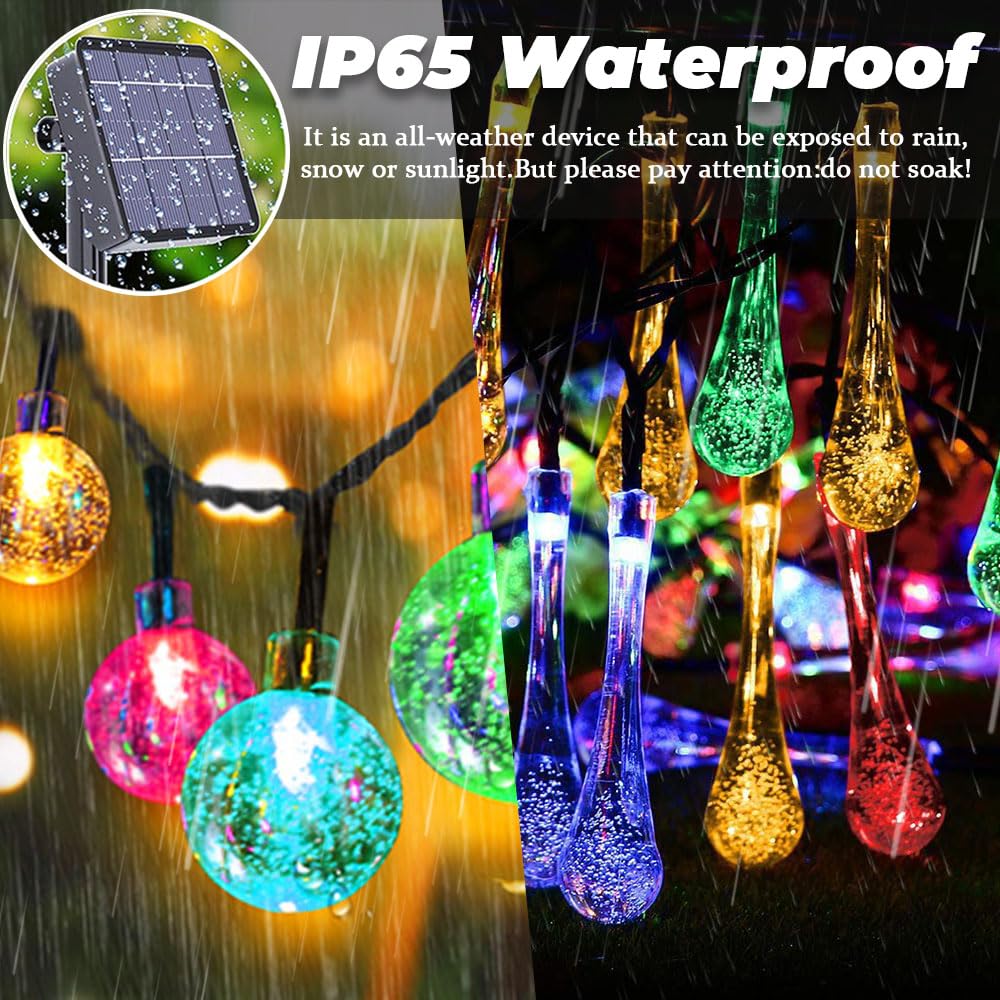 Lichterkette Aussen Solar 2 Stück, Tropfenförmig LED Solarlichterkette Außen Wetterfest 8 Modi Lichterketten IP65 Wasserdicht Solar Lichterkette Balkon Camping Balkon (Bunt,12 m)