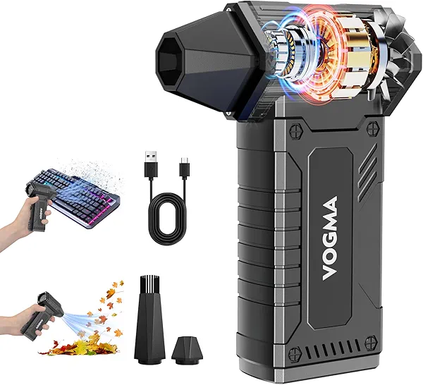 VOGMA Compressed Air Duster,8 Gear Adjustable 200000RPM Electric Air Duster with HD Display,Rechargable Air Blower with Brusheless Motor,Jet Dry Blower Replace Air Can for PC, Keyboard Cleaning