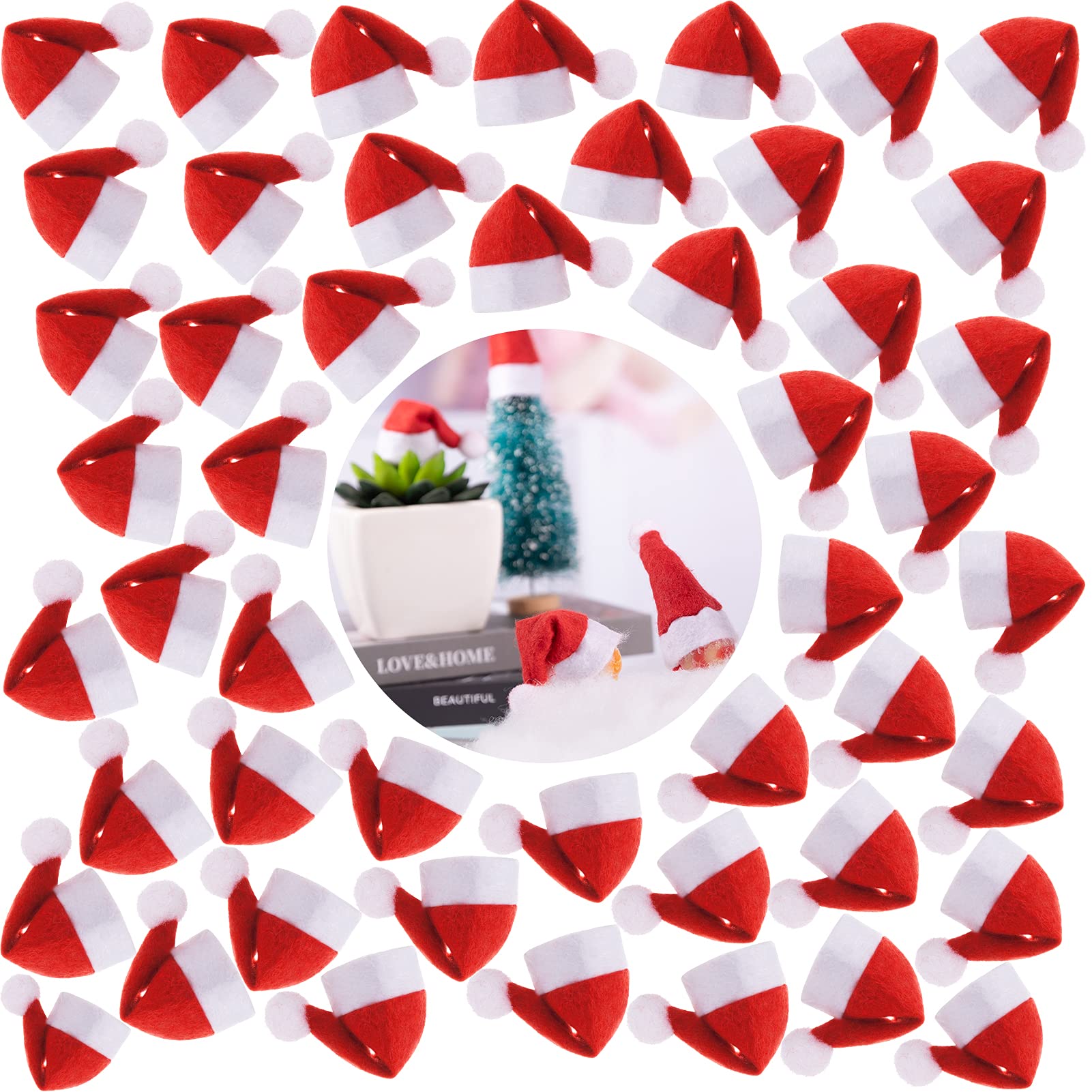 Mini Santa Hats - Christmas Lollipop Hat for Crafts, Mini Santa Claus Hat Wine Bottles Cover for Christmas Decoration