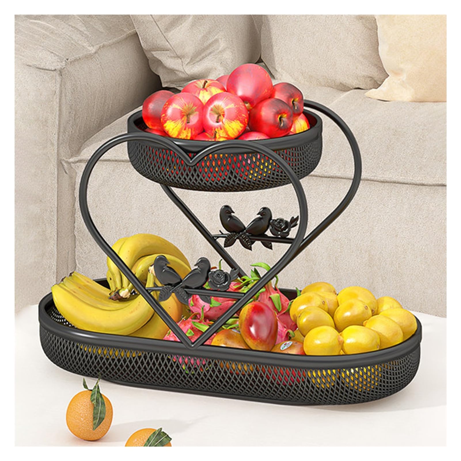 XCSDEW Wrought Iron Fruit Rack,Three-tier Pastry Storage ,Snack Box,Hollow Design,Suitable for Restaurant Use(Black)