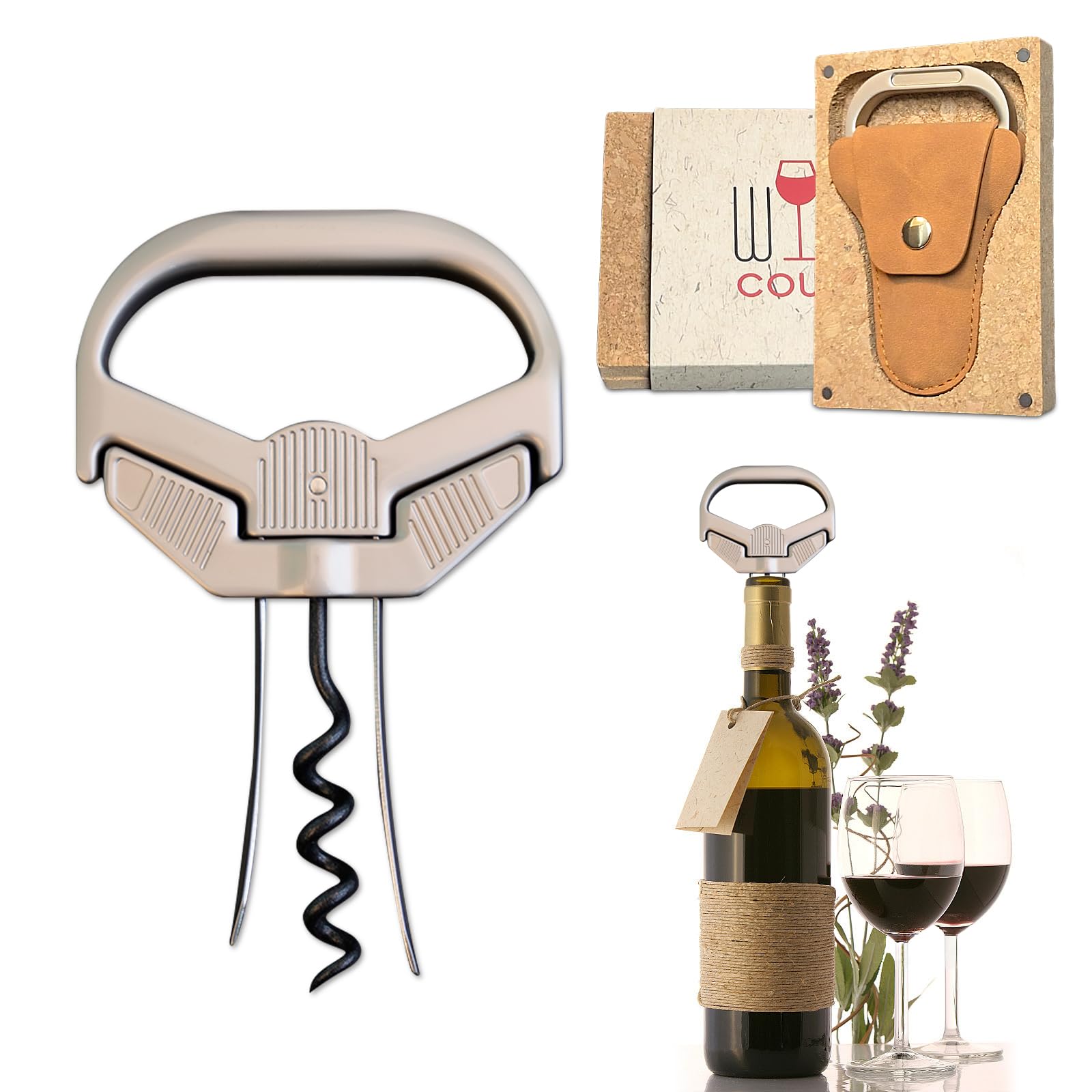KERHAND 3 in 1 Ah So Two Prong Wine Opener & Cork Remover,It Can Remove The Older and Fragile Wine Corks so Easy for Connoisseurs to Uncork (classic)
