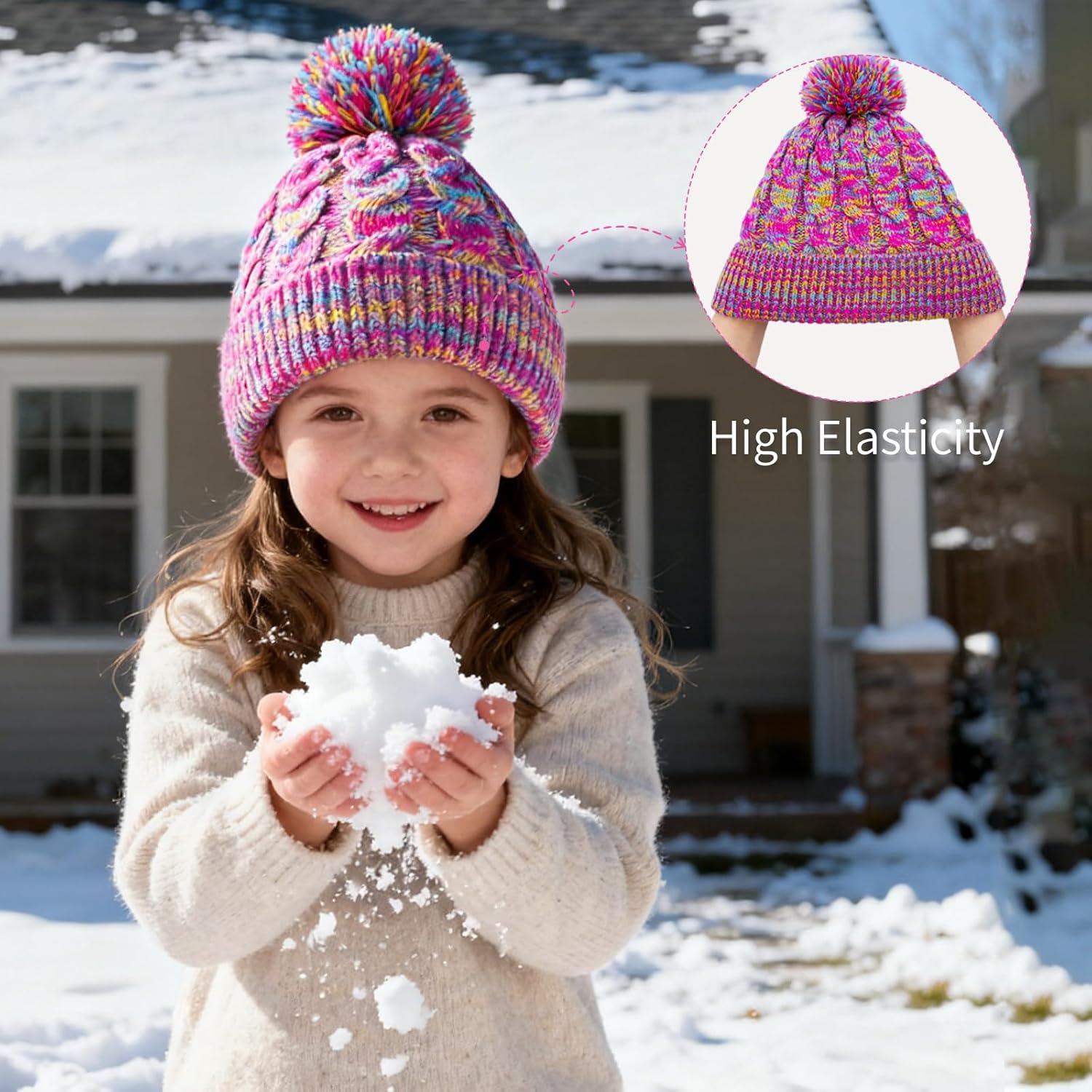 Kids Winter Hat Warm Fleece Beanie with Pom Pom Thick Knit Cap Gifts for Girls Boys 3-8 Years - Image 5