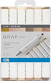 Marcador Artístico 2 Pontas, CiS, Graf Duo, 59.7500, 6 Cores, Tons Pele