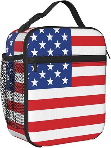 Miniatura 2 de Grunge American Flag Trump - Lonchera aislada para mujereshombresniñasniños, con asa desmontable, bolsa de comida
