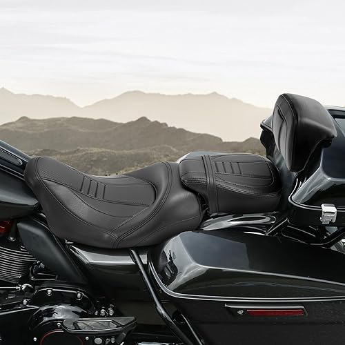 Miniatura 12 de TCT-MOTORPARTS Low-Profile Pillion 2-Up Seat Driver Passenger Seat & Rider Pad Fit For Harley Road Street Glide 2009-2023