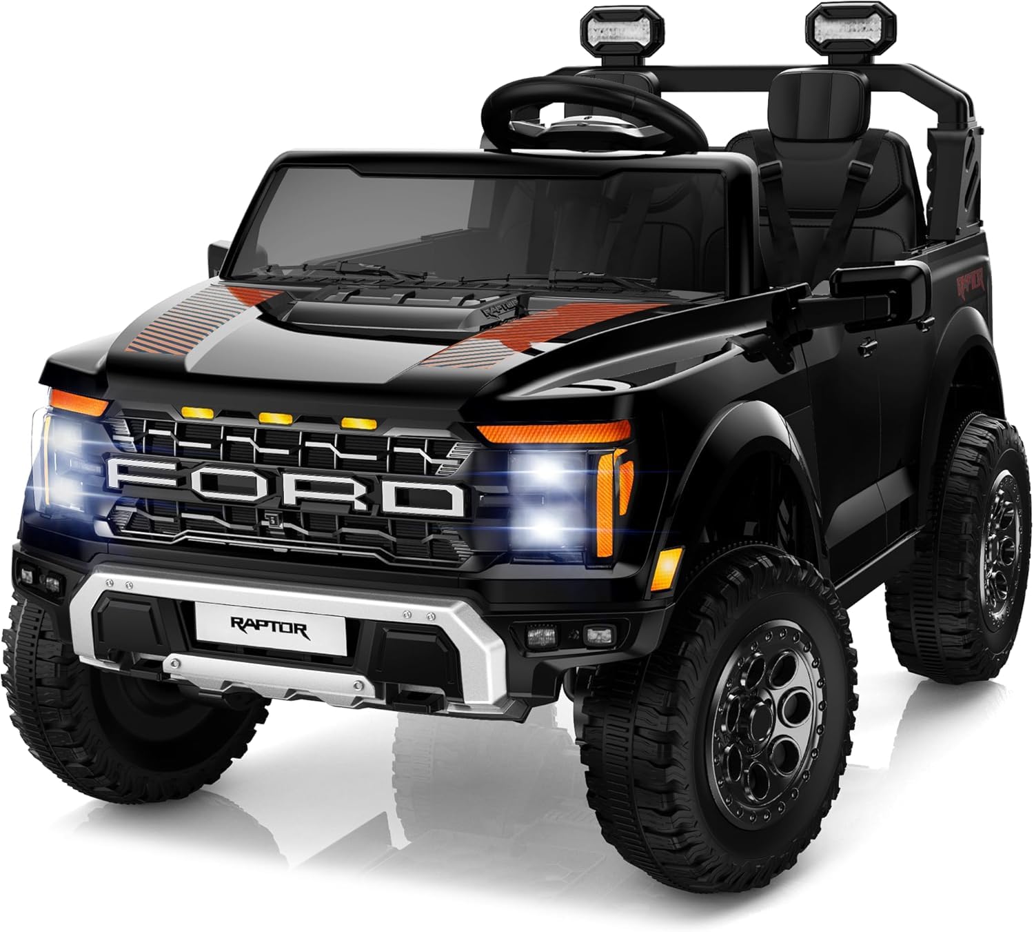 Ford F150 Raptor 24V Maxi Fuoristrada 2 Posti Auto Macchina Elettrica per Bambini Telecomando Luci a Led Bluetooth Ammortizzatori Carico Massimo 60 Kg Nero
