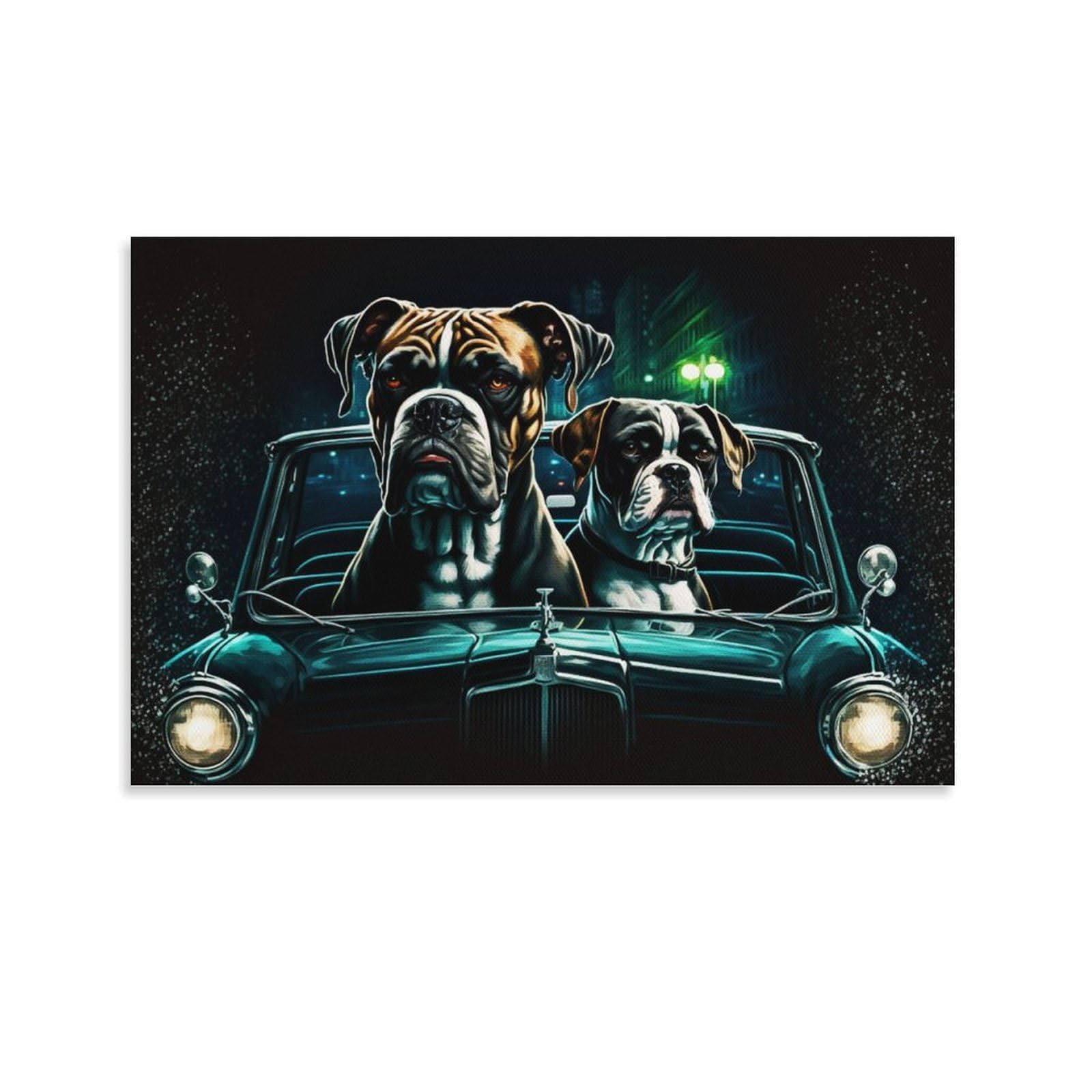 CPLVKWRQJ Dog Single Boxer Dogs in A Car Canvas Wall Decor - Kitchen Removable Wall Art Multi-Purpose Focal Point Decor 16x24inch(40x60cm)