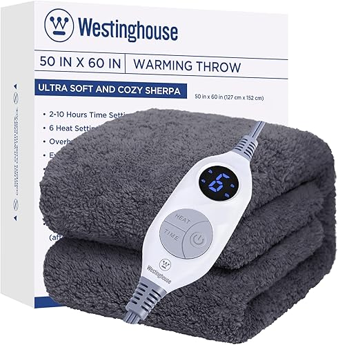 Westinghouse - Manta eléctrica. Manta térmica de felpa sherpa suave, lavable a máquina, con 6 niveles de calefacción y 2-10 horas de apagado