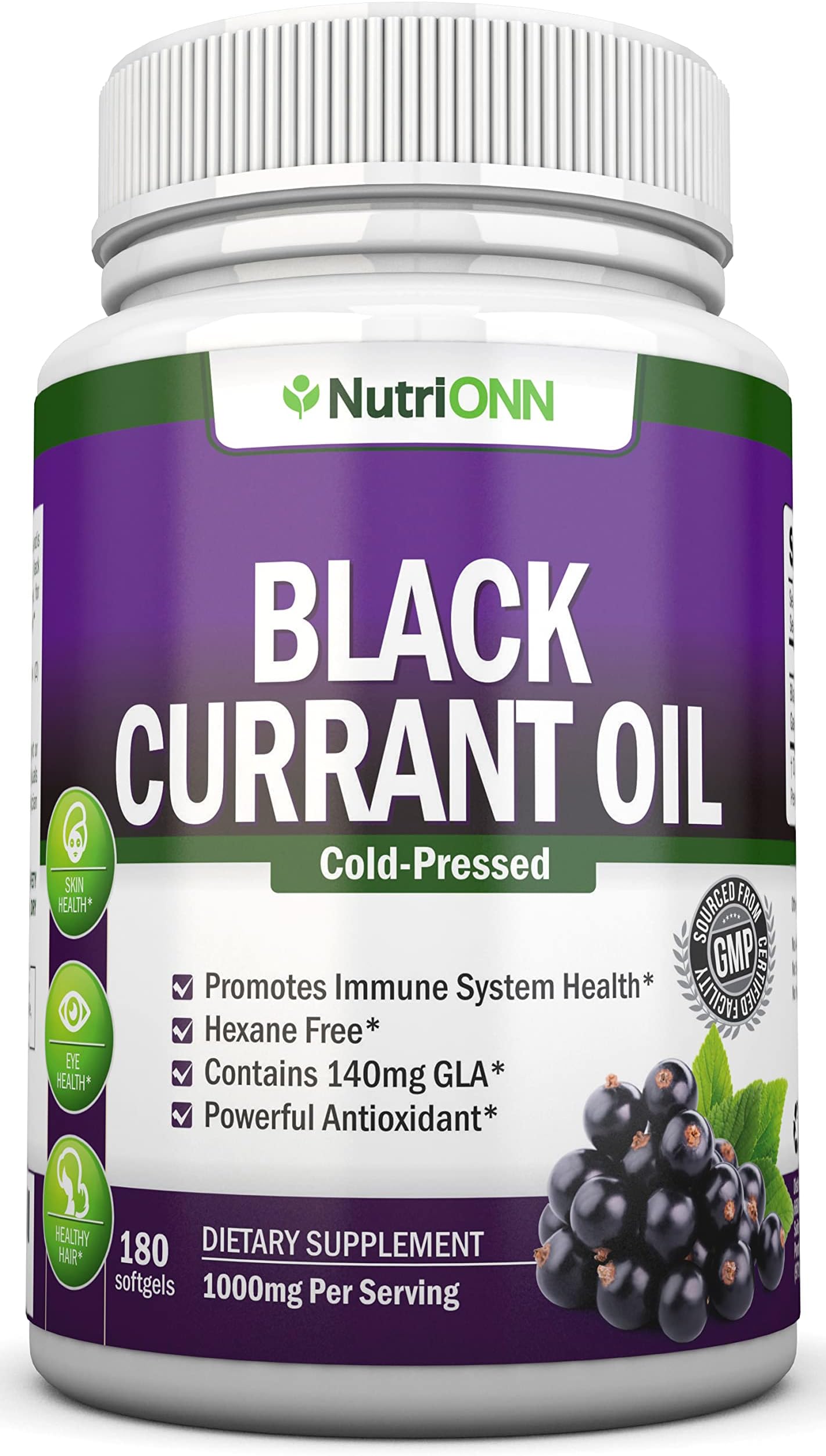 - Black Currant Oil - 1000 Mg - 180 Softgels - Cold-Pressed Pure Black Currant Seed Oil - Hexane Free - 140mg GLA Per Serving - Regulates Hormonal Balance - Great For Immune System, Hair and Skin