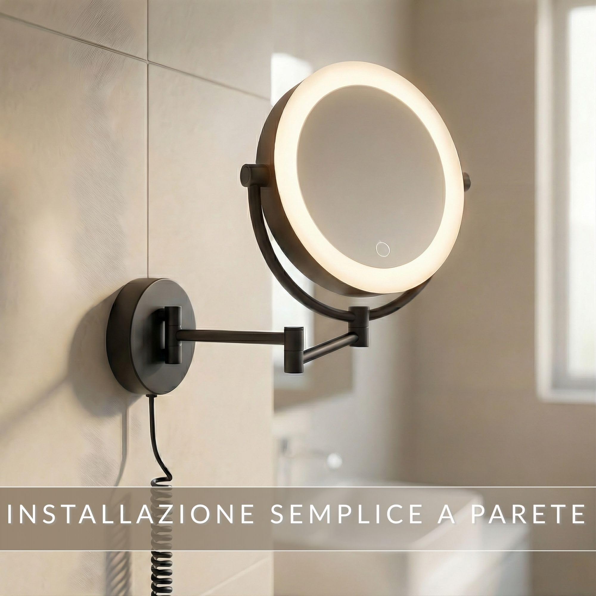 Specchio cosmetico XXL Tokyo - Specchio da parete a LED con funzione dimmer, spegnimento automatico, ingrandimento 3x/7x e superficie specchio extra large [classe energetica E]