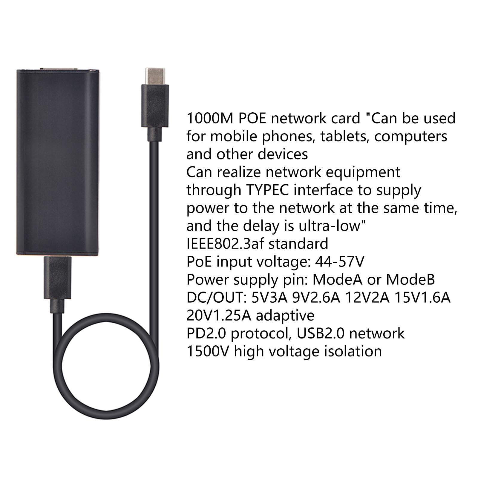 Gigabit Power Over Ethernet Power Supply Scheda di rete Alimentazione Gigabit Tipo C Tablet Adattatore di ricarica rapida