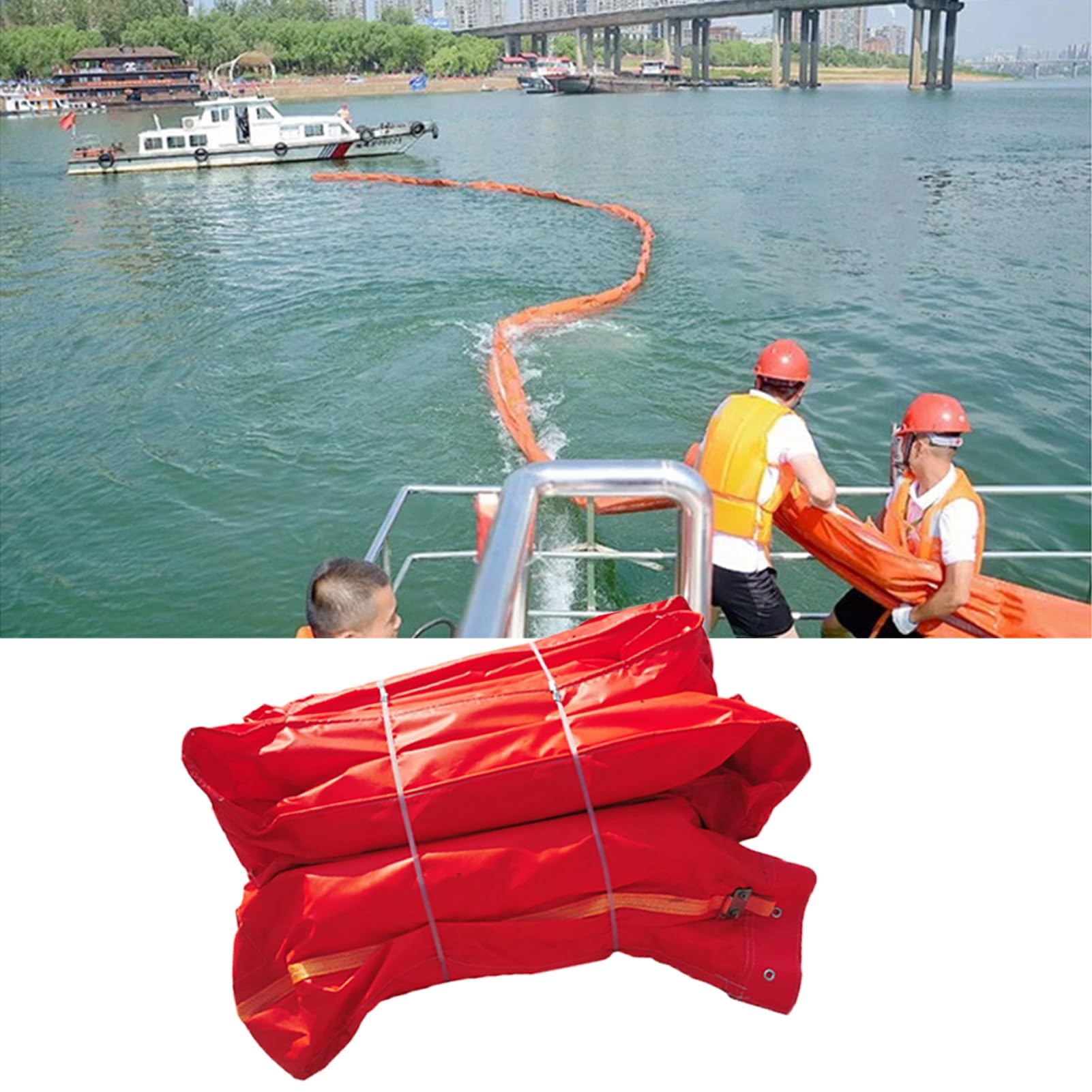 DUANHOZ PVC Oil Boom,Floating PVC Oil Booms for Marine Ports - Lightweight Oil Spill Containment Fence for Ships & Depots, River Oil Barriers, 10m x 80cm (32.8ft x 31.5")