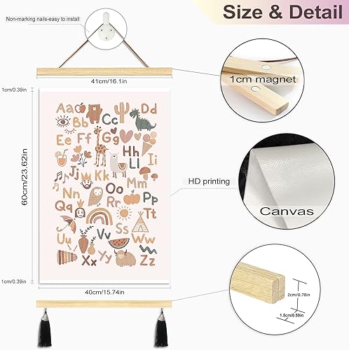 Miniatura 5 de Póster de números Abc para niños pequeños, ganchos magnéticos para pósteres, lienzo enmarcado de madera, 2 juegos de 16 x 24 pulgadas, alfabeto para