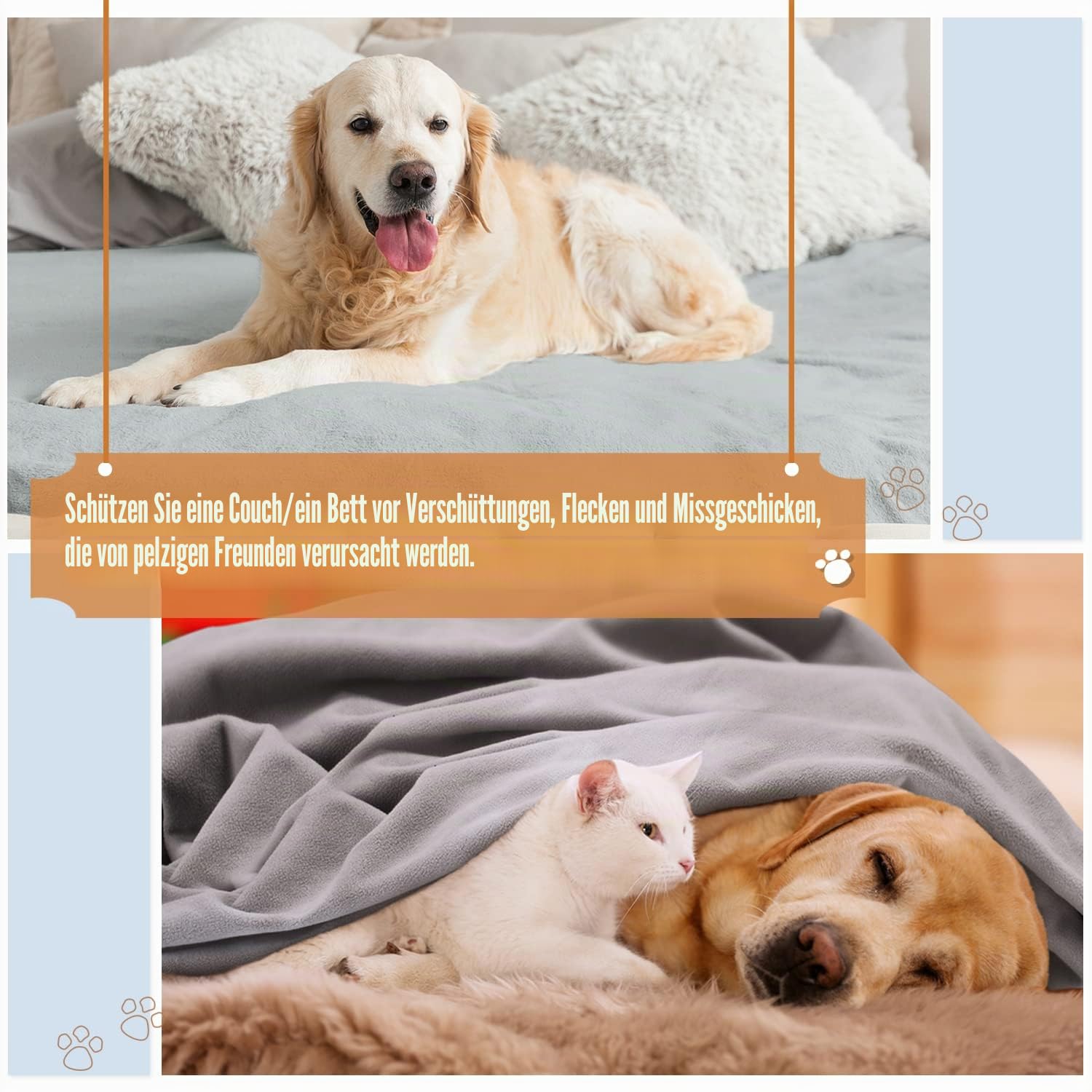 Kritter Planet Wasserdicht Decke, Waschbar Hundedecke Katzendecke Sofadecke Tagesdecke Sofaschutz Hund Kuscheldecke Wasserdicht für Sofa Bett Couch Auto, XXL Decke 260 x 244 cm, Hellgrau/Dunkelgrau