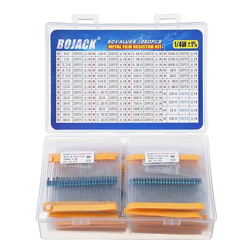 BOJACK 50 Values 1350 piezas Kit de resistencia 0 Ohm-5.6M Ohm con 1% 14W de película metálica surtido
