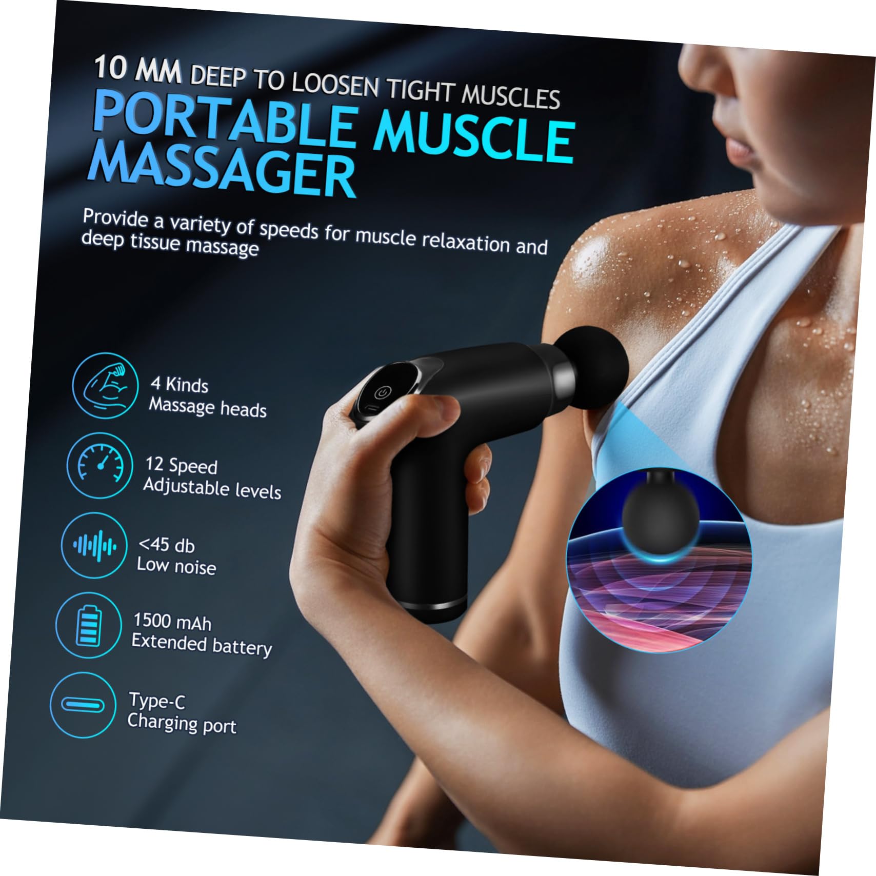 Kleiner Elektrisches Massagegerät mit Perkussionsmassage 12 Gänge