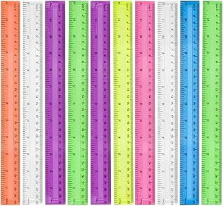 10 Ruler 30 cm, reglas de plástico de 30 cm, reglas transparentes de precisión, para escuela, centímetros, hogar, oficina, herramienta de medición, Juego de Reglas Material Escolar