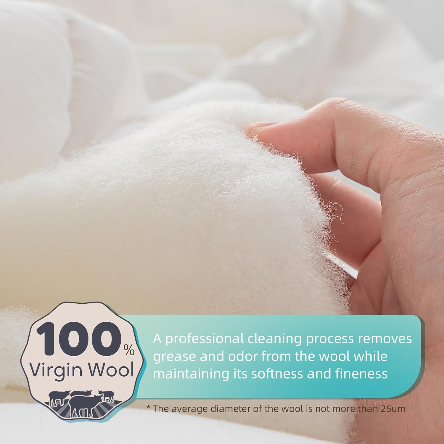 100% Wool Comforter Summer Lightweight Duvet Insert Noiseless Pure Cotton Shell Comforter Temperature Regulation Breathable Comfortable Wool Bedding for Luxurious Sleep Queen Size - Image 2