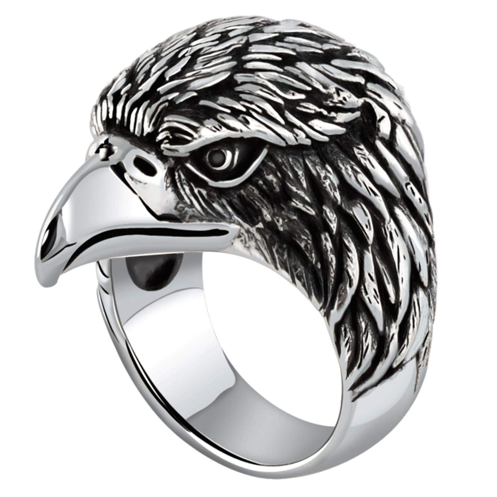 Anillo Plata Ley Hombre,Anillo Gotico Hombre Hipster Anillo Punk Hombre Plata Águila Talla 20