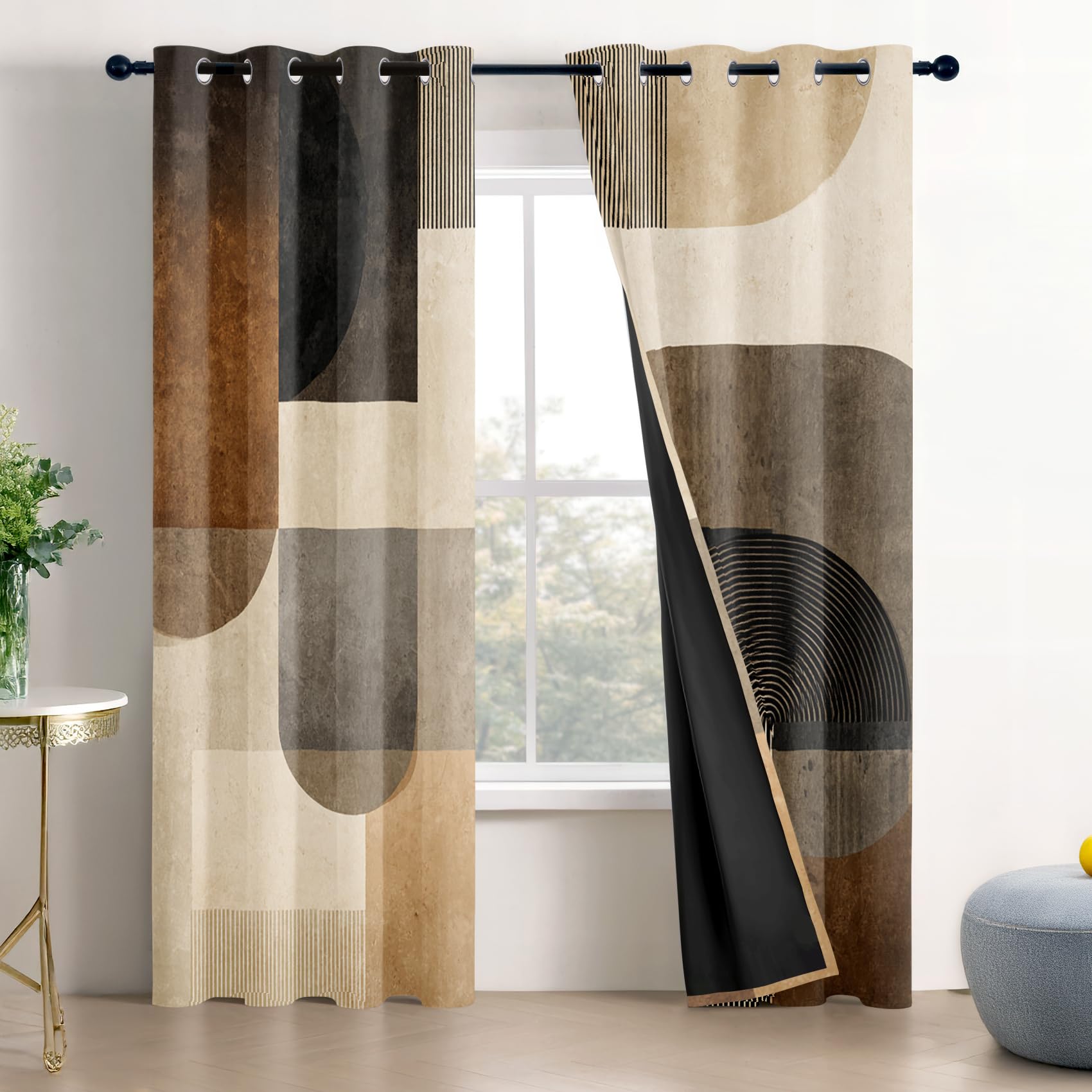Mistela Mid Century Curtain for Living Room, Vintage Modern Abstract Blackout Curtains, Thermal Insulated Extra Long Eyelet Curtain for Bedroom, W90 X D108, 2 Panels Boho Patterned Curtains