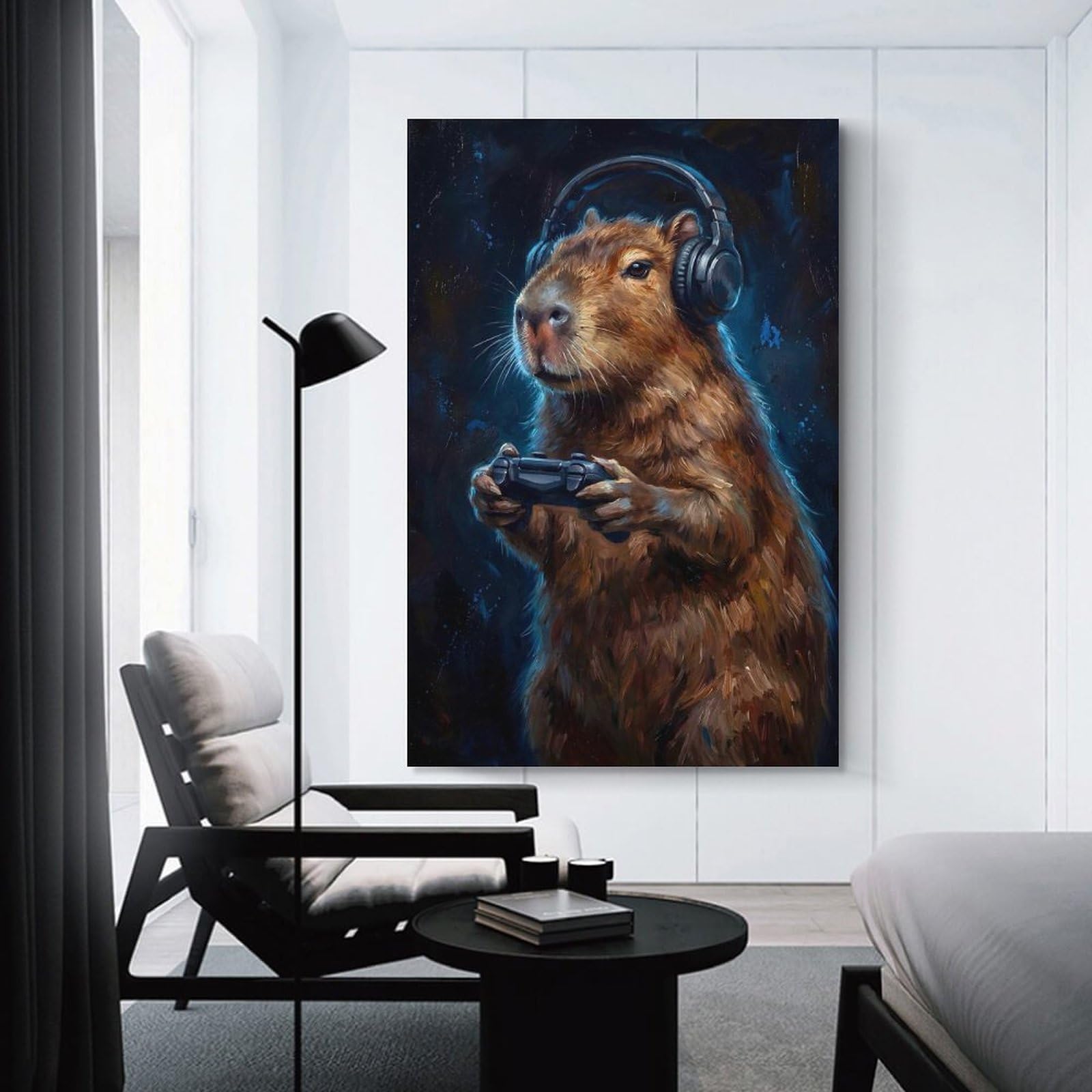 Junmoney Capybara Gamer Painting Home Decor Wall Art, 20x30inch(50x75cm), for Apartments, Flats Or New Home Decor, An Easy Choice for New Home Styling
