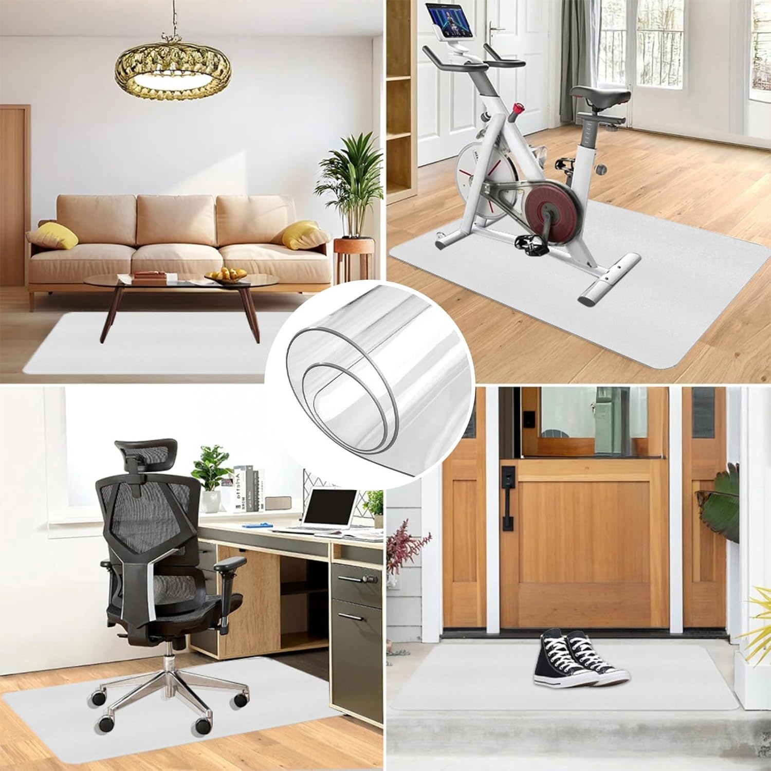 カーペット敷きの床用オフィスチェアマット プラスチック製フロアマット ローリングチェア用 90x90cm (3x3フィート) プロテ