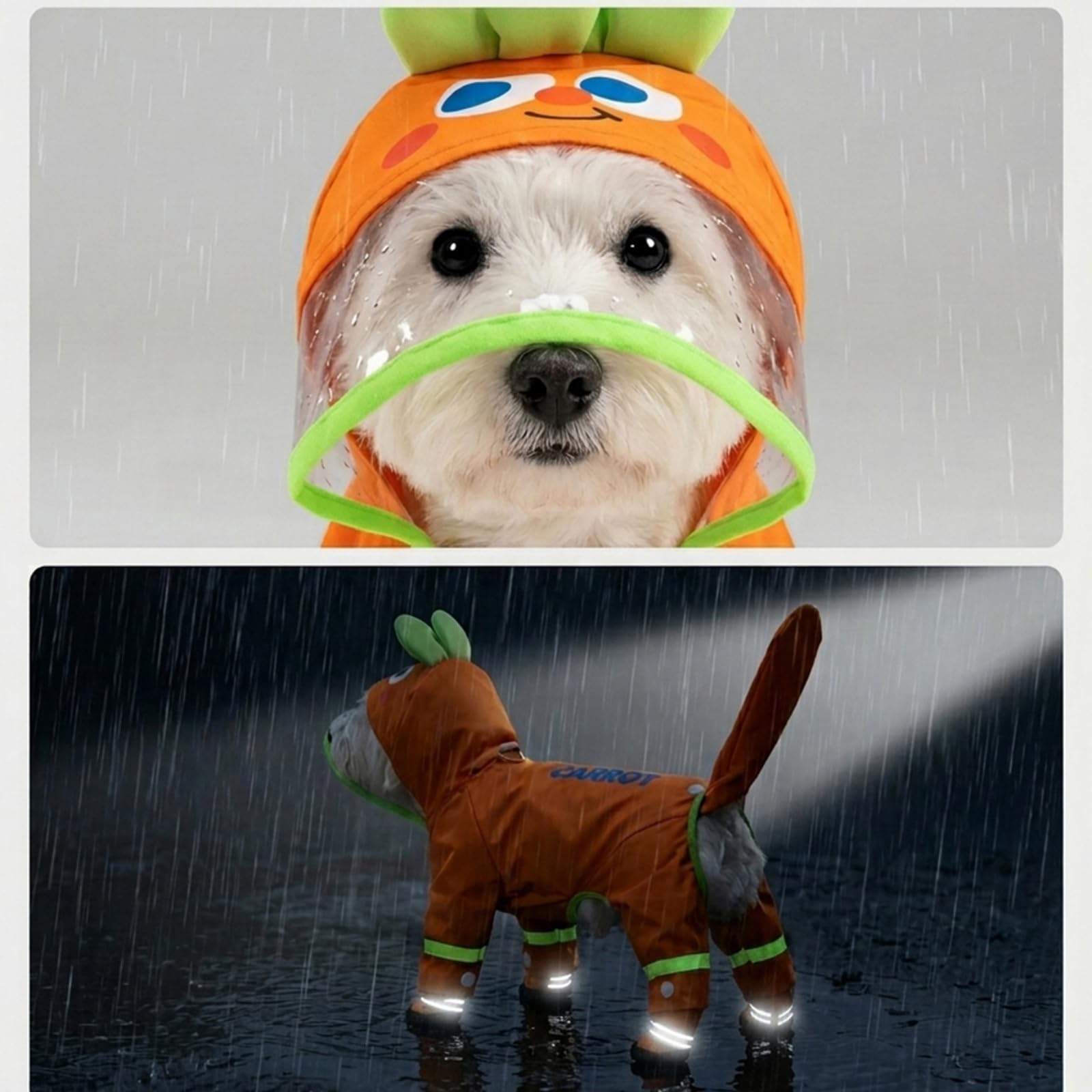 Manteau de pluie imperméable pour chien avec capuche, chaussures et queue amovibles, manteau de pluie avec sangle réfléchissante, veste de pluie légère avec trou pour laisse (carotte orange, taille M)