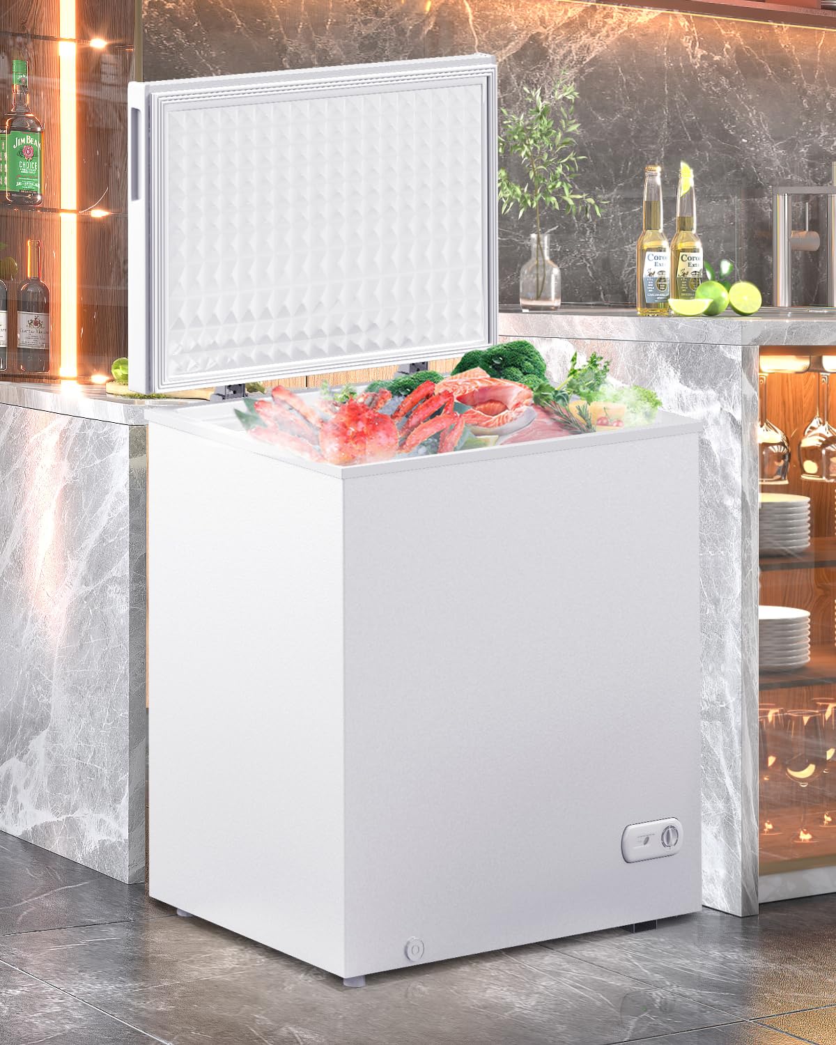 Muhub 5.0 Cu.Ft Chest Freezer,Deep Freezer with Removable Basket,Compact Freezer with Top Open Door, Adjustable Temperature, Low noise，Suitable for Kitchen Dorm Garage and Shed，Black on Fridge.com