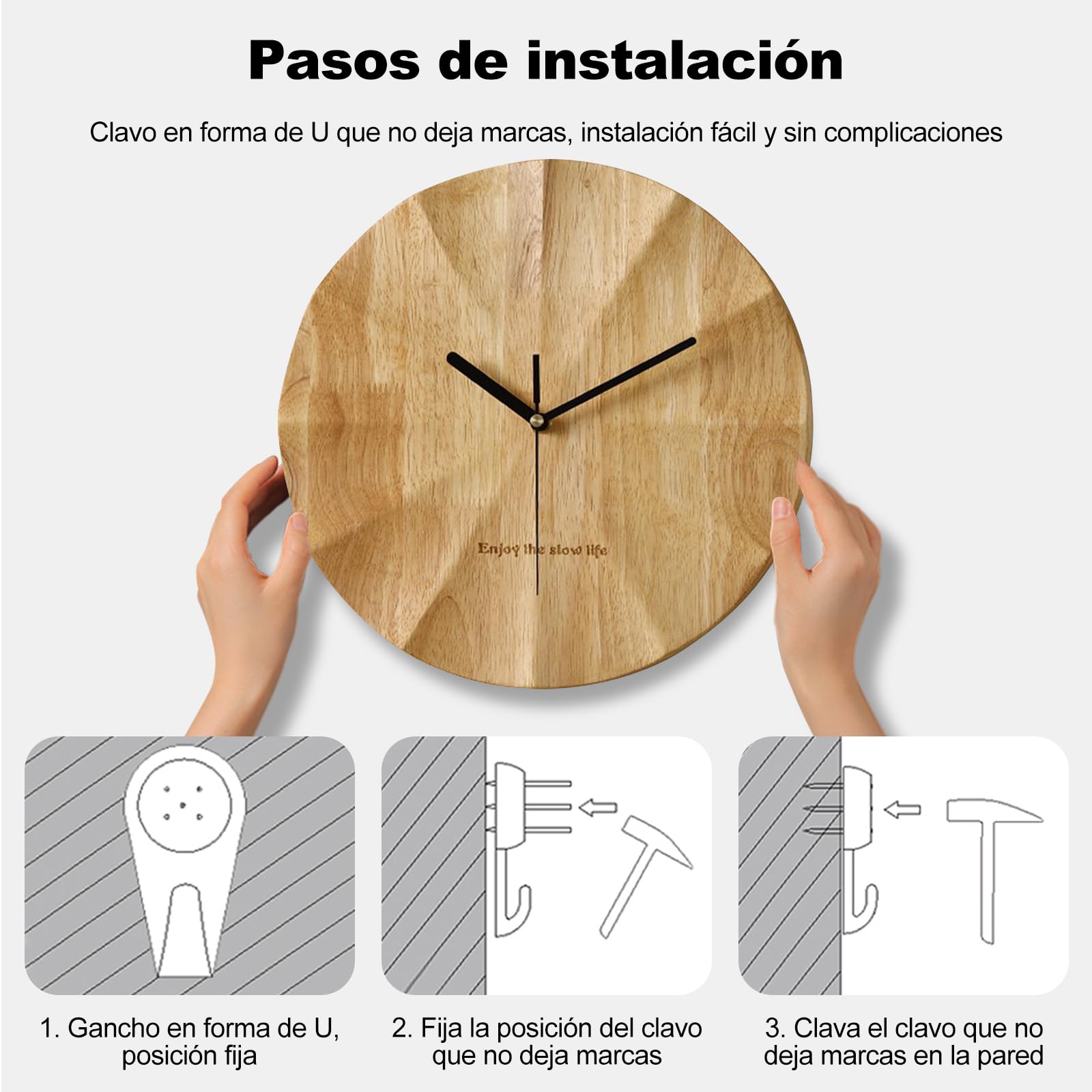 Ergocar Reloj De Pared, Diseño De Pared De Madera De Diseño Moderno De Madera Tranquila 30 Cm (11.81 Pulgadas) Adecuada para Sala De Estar, Dormitorio, Decoración De Paredes, Regalos De Edad Avanzada