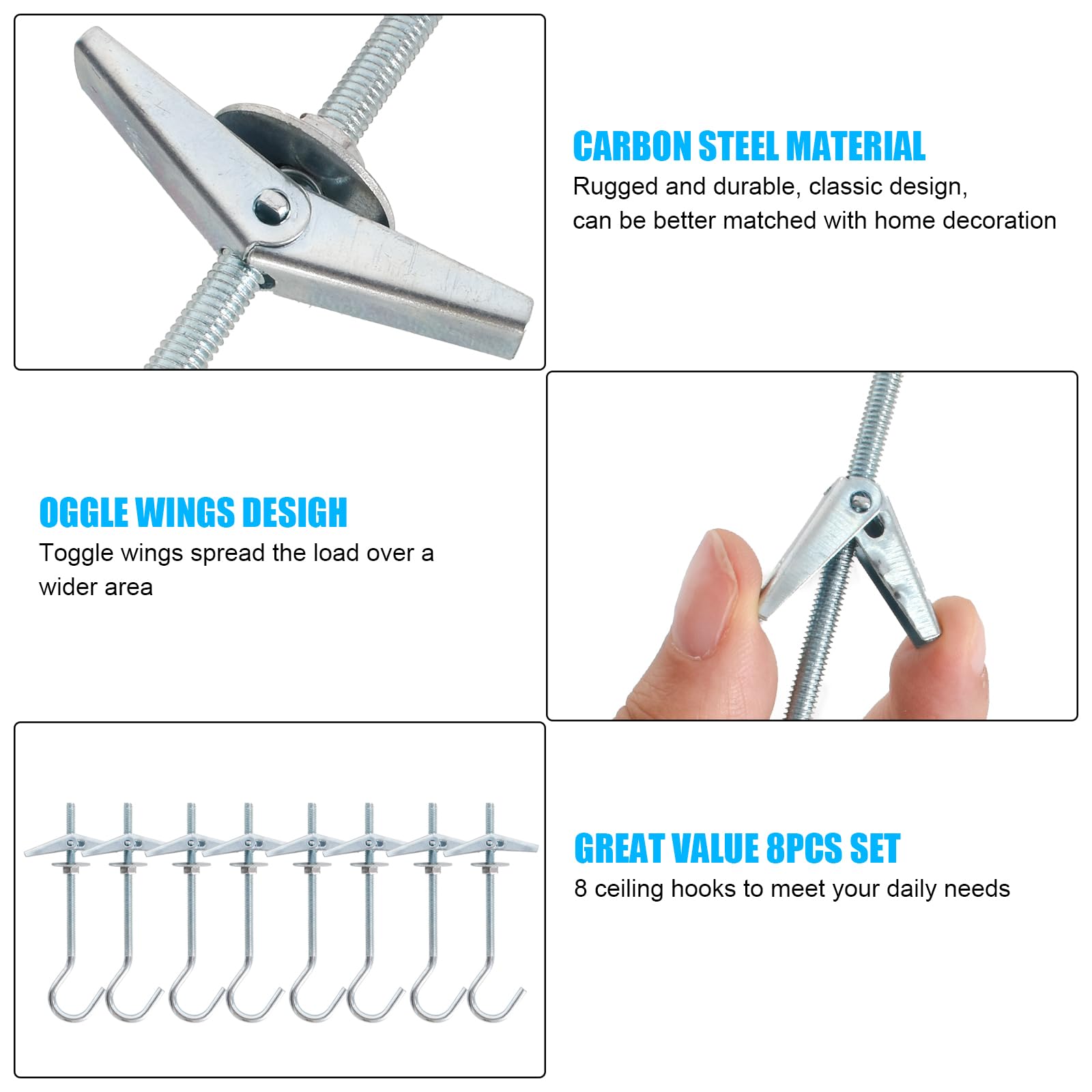 8Pcs Wing Spring Toggle Hook, Ceiling Hooks Plasterboard - Image 4