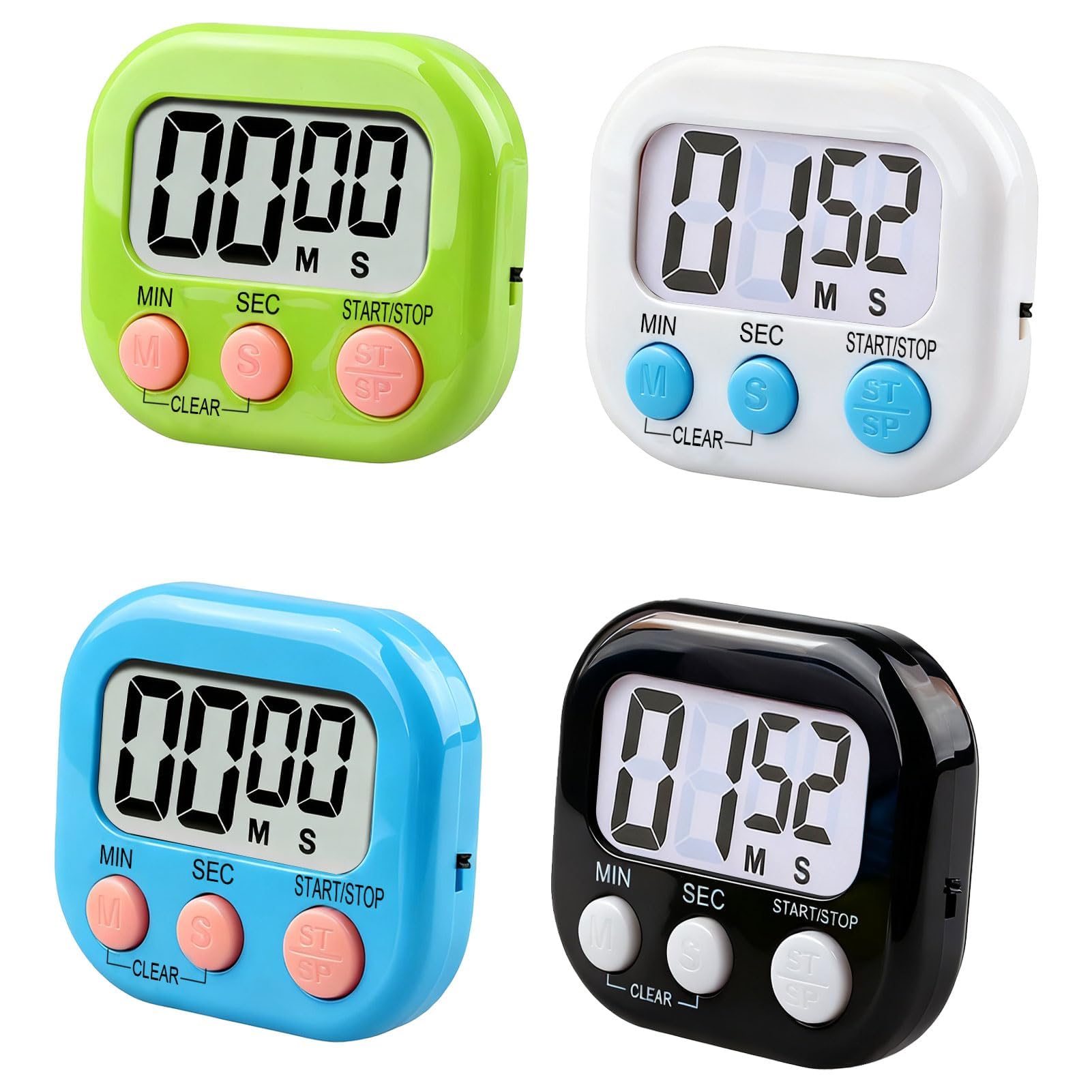 4PCS Digital Timer for Kid, Kitchen Timers for Cooking with Magnetic Base, Cooking Timers for Kitchen with Alarm Minute Seconds Countdown Stopwatch for Kids, Study, Teachers, Classroom, Exercise, Work