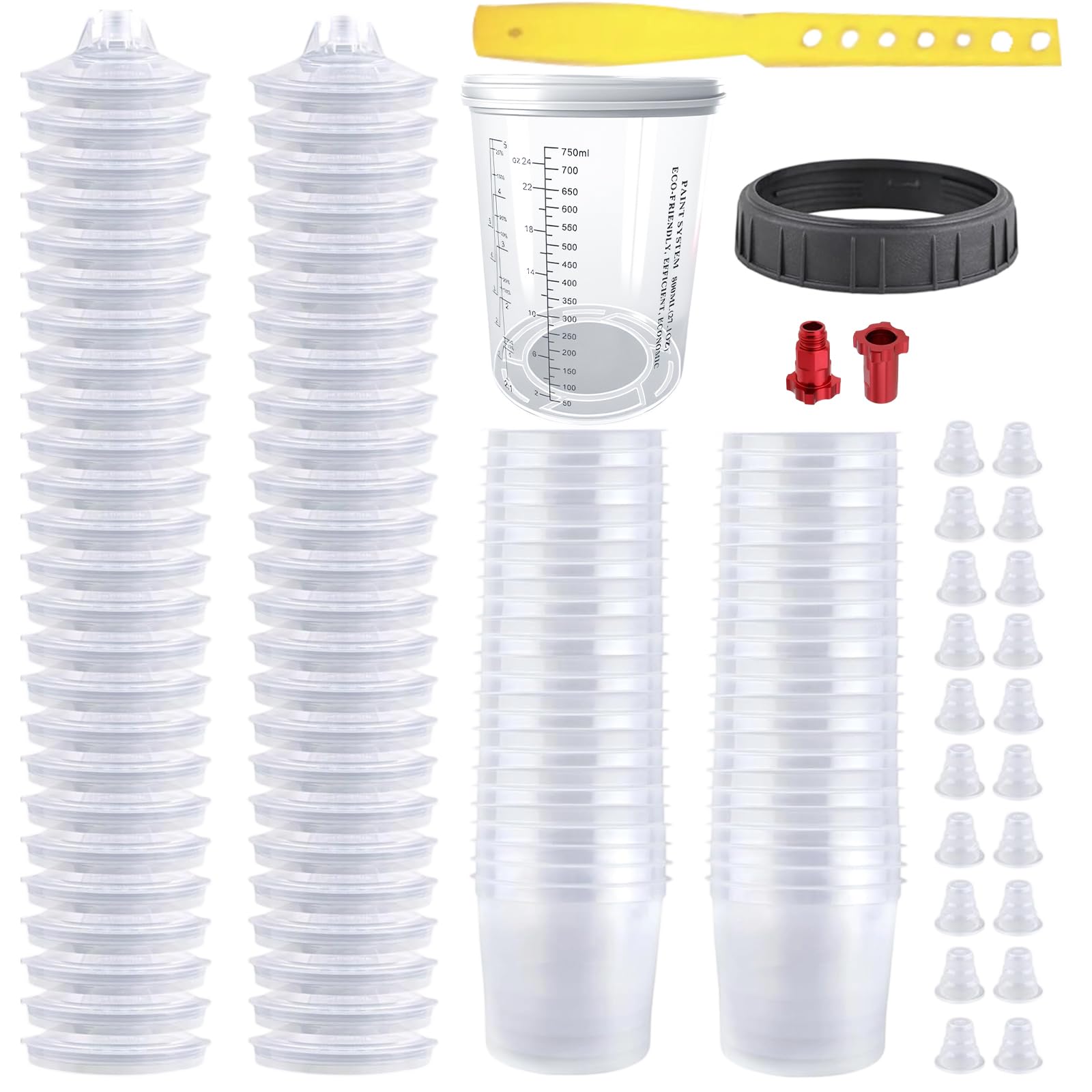 Throohills Disposable Paint Spray Gun Cup System for HVLP Paint Spray Paint Gun, Standard 27 Ounce (800ml) Kit with 50 Cups and Lids, 1 Hard Paint