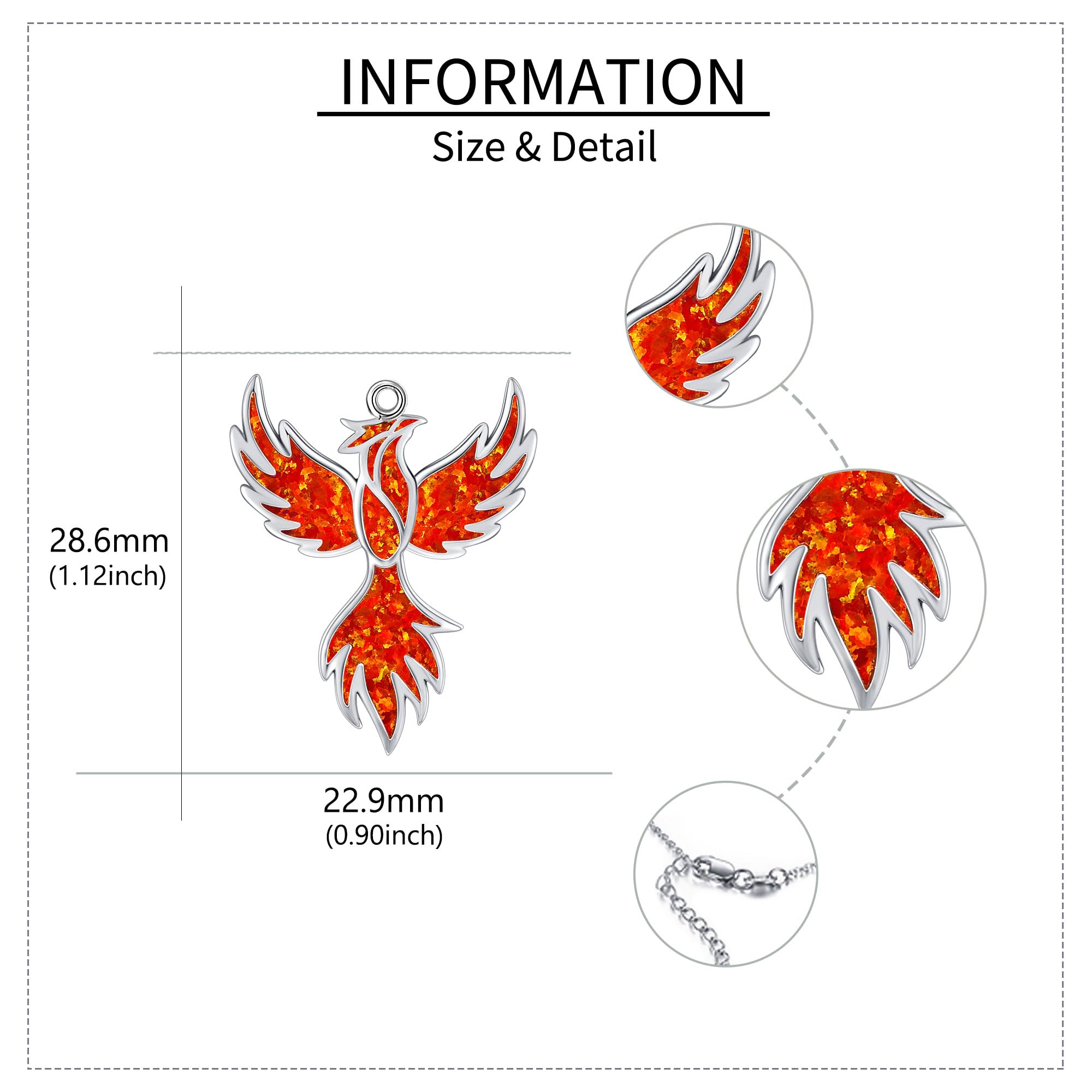 URONE Collar con colgante de fénix de plata de ley 925, collar de ópalo de fénix, joyería de fénix, regalo de pájaro para mujer, Plata esterlina, No es una piedra preciosa