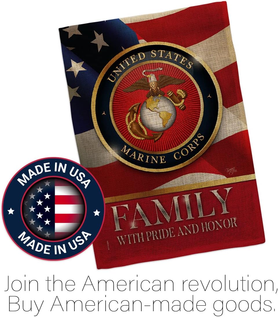 US Marine Family Honor Burlap Garden Flag - Set Wall Hanger Armed Forces Corps USMC Semper Fi United State American Military Veteran Retire Official - House Yard Gift Double-Sided 13 X 18.5