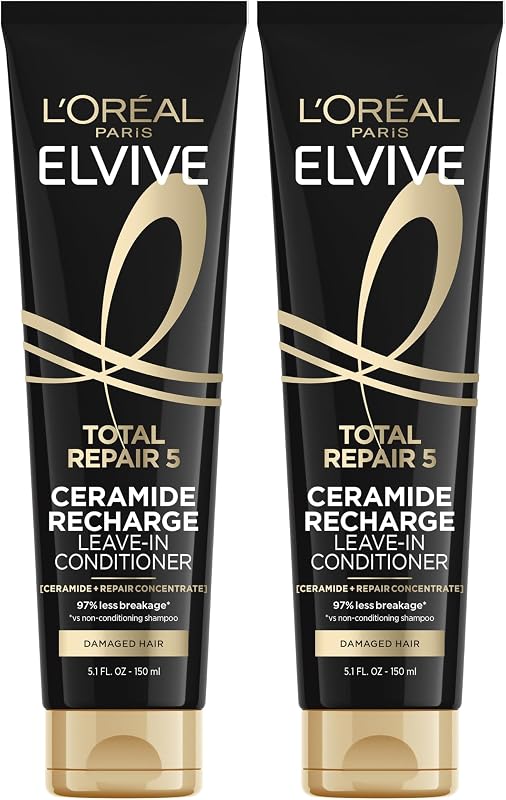 Elvive Total Repair 5 Proteína Recarga Dejar En Tratamiento Acondicionador y Protector de Calor, 5.1 onzas, (Paquete de 2)