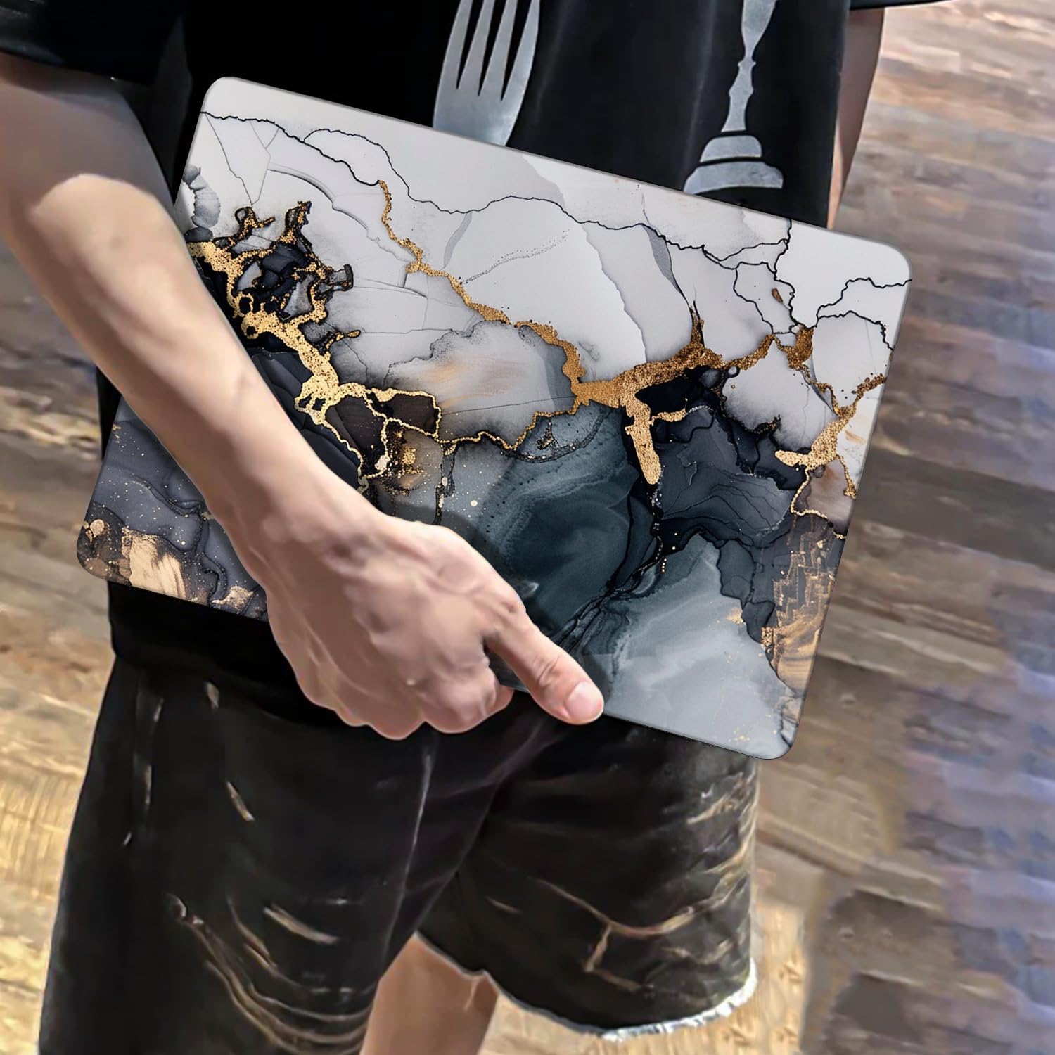 Compatible with M4 MacBook Air 15 Inch Case 2025 2024 2023 Model A3241 A3114 A2941 M3 M2, Pattern Plastic Hard Shell Case Keyboard Cover Screen Film for Mac Air 15.3 Inch M5 2026, Black Marble