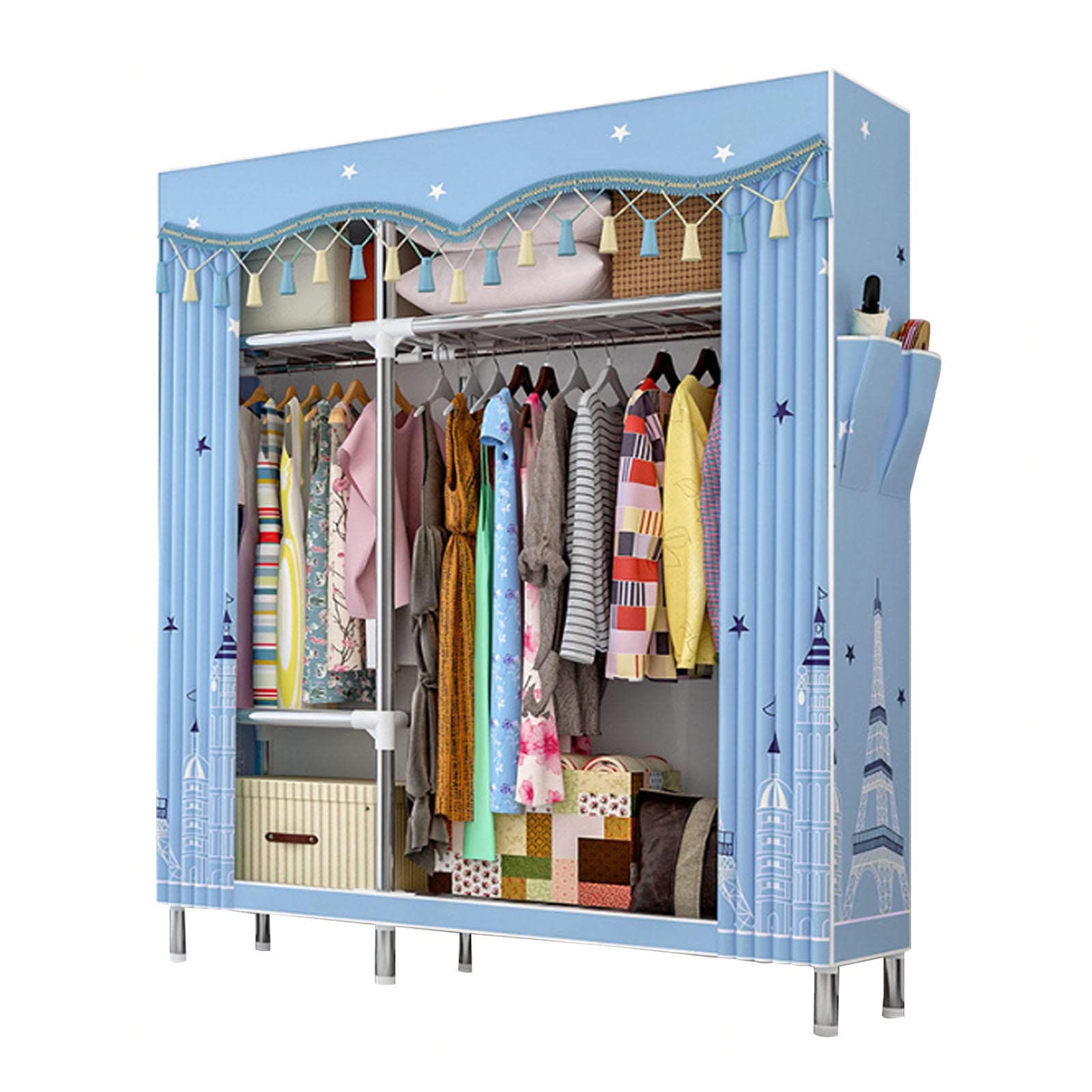 Armoire en toile portable et placard pliable avec rail de suspension pour chambre à coucher