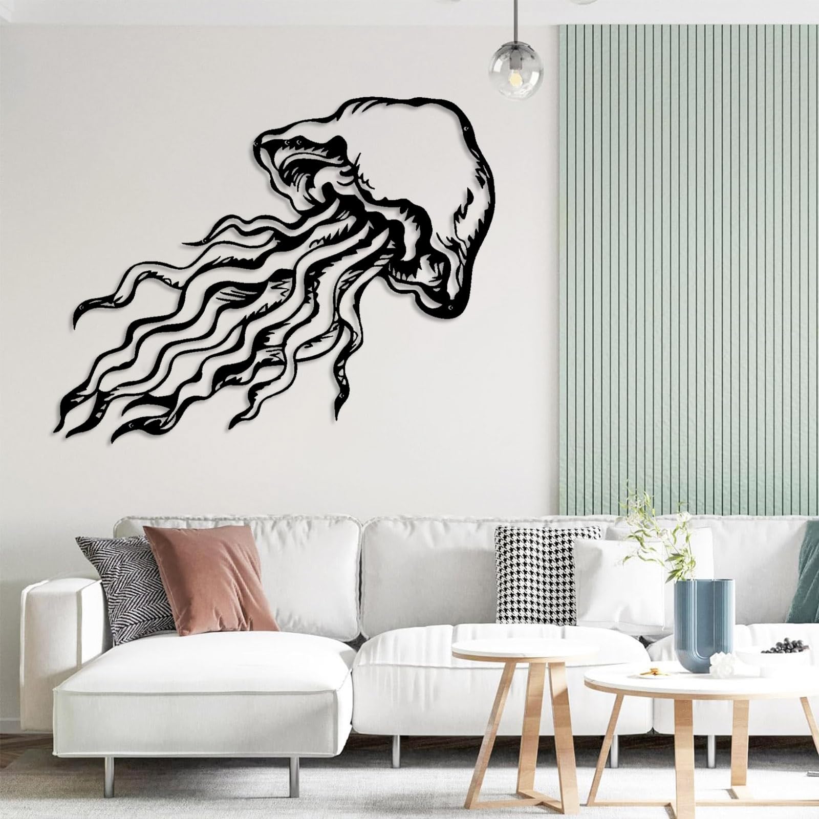Współczesna abstrakcyjna metalowa dekoracja ścienna sztuka meduzy, dekoracja, życie morskie nowoczesny design prezent dla miłośników łazienki (47 x 90 cm, czarny)