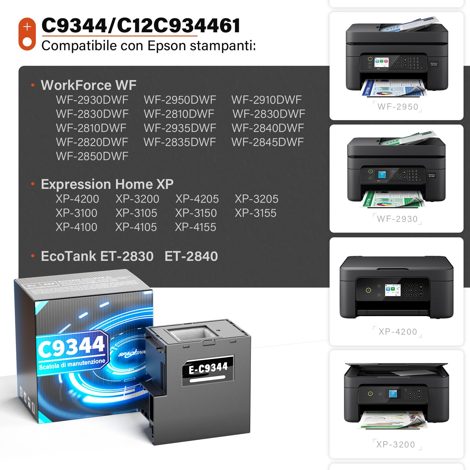 Spaceink C9344 - Caja de mantenimiento compatible con Epson WorkForce WF-2910DWF, WF-2930DWF, WF-2950DWF, WF-2810DWF, Expression Home, XP-4200, XP-3200, EcoTank ET-2830, ET-2840