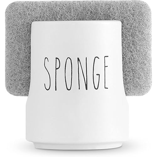 Sponge Holder for Kitchen Sink Counter - Ceramic Dish Sponge Caddy - Farmhouse Sink Organizer - Convenient Kitchen Sponge Holder - White Ceramic Sponge Rack - Sink Counter Accessories